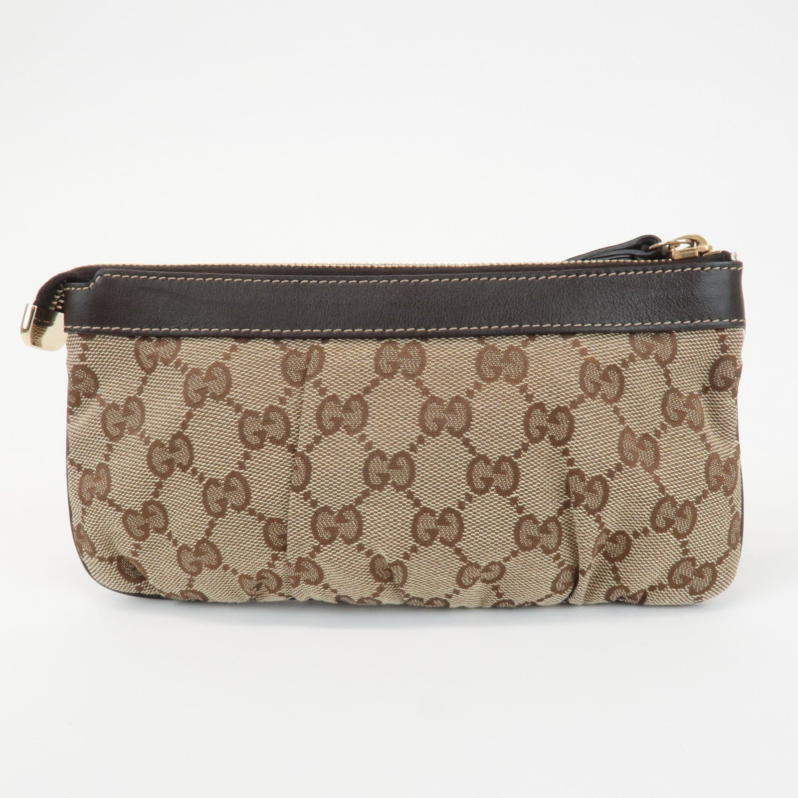 GUCCI Interlocking G GG Canvas Leather Pouch Beige Brown 212203