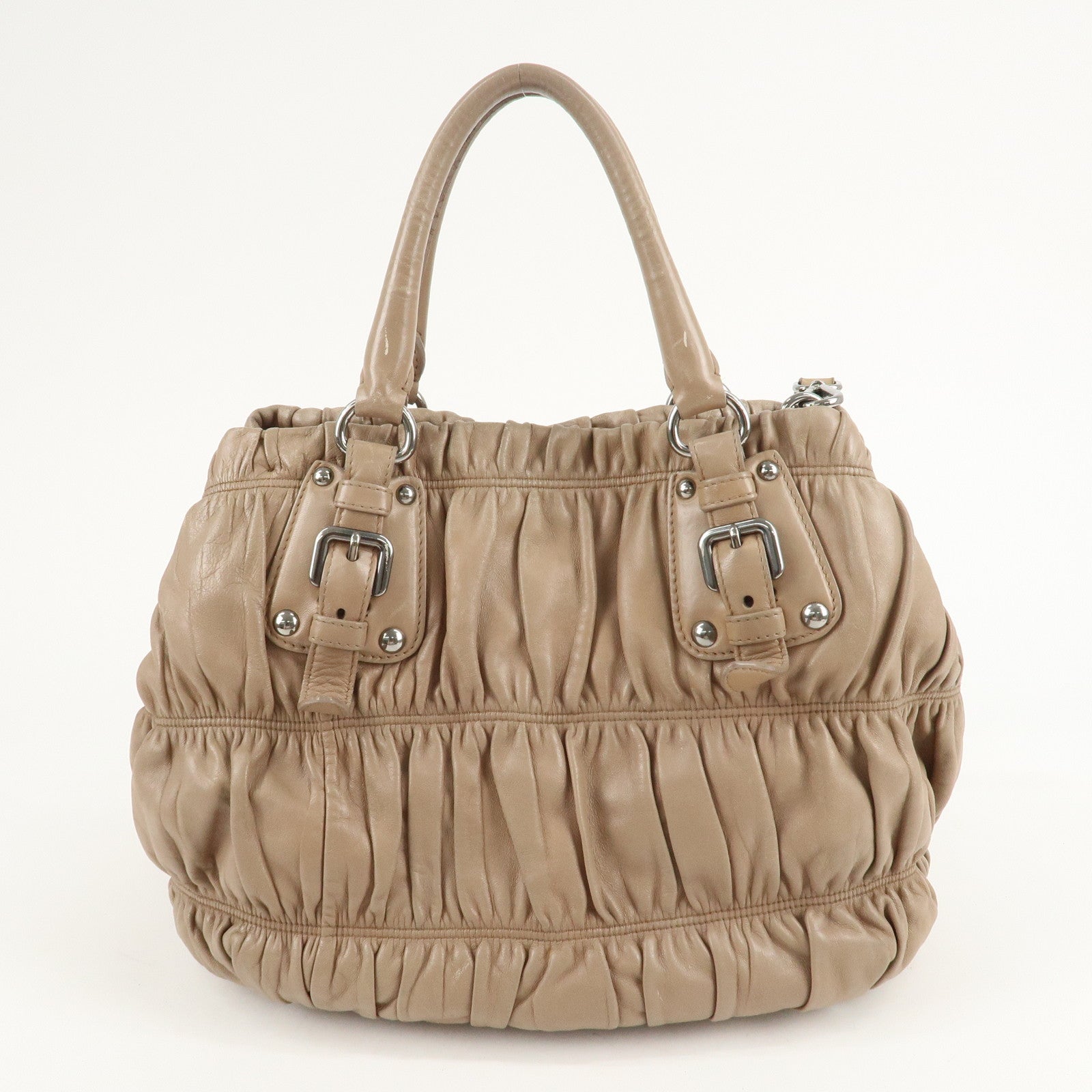 PRADA Leather 2Way Hand Bag Shoulder Bag Beige N1788