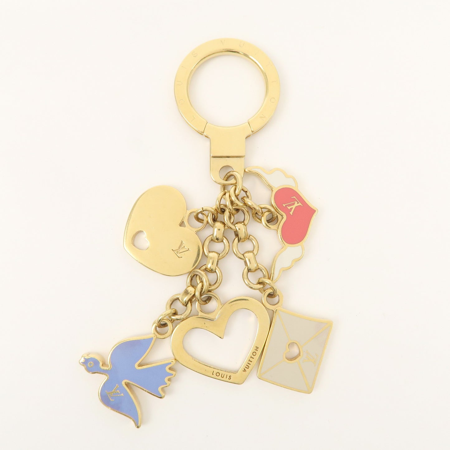 Louis Vuitton Porte Cles Message Charm Keychain Gold M66264