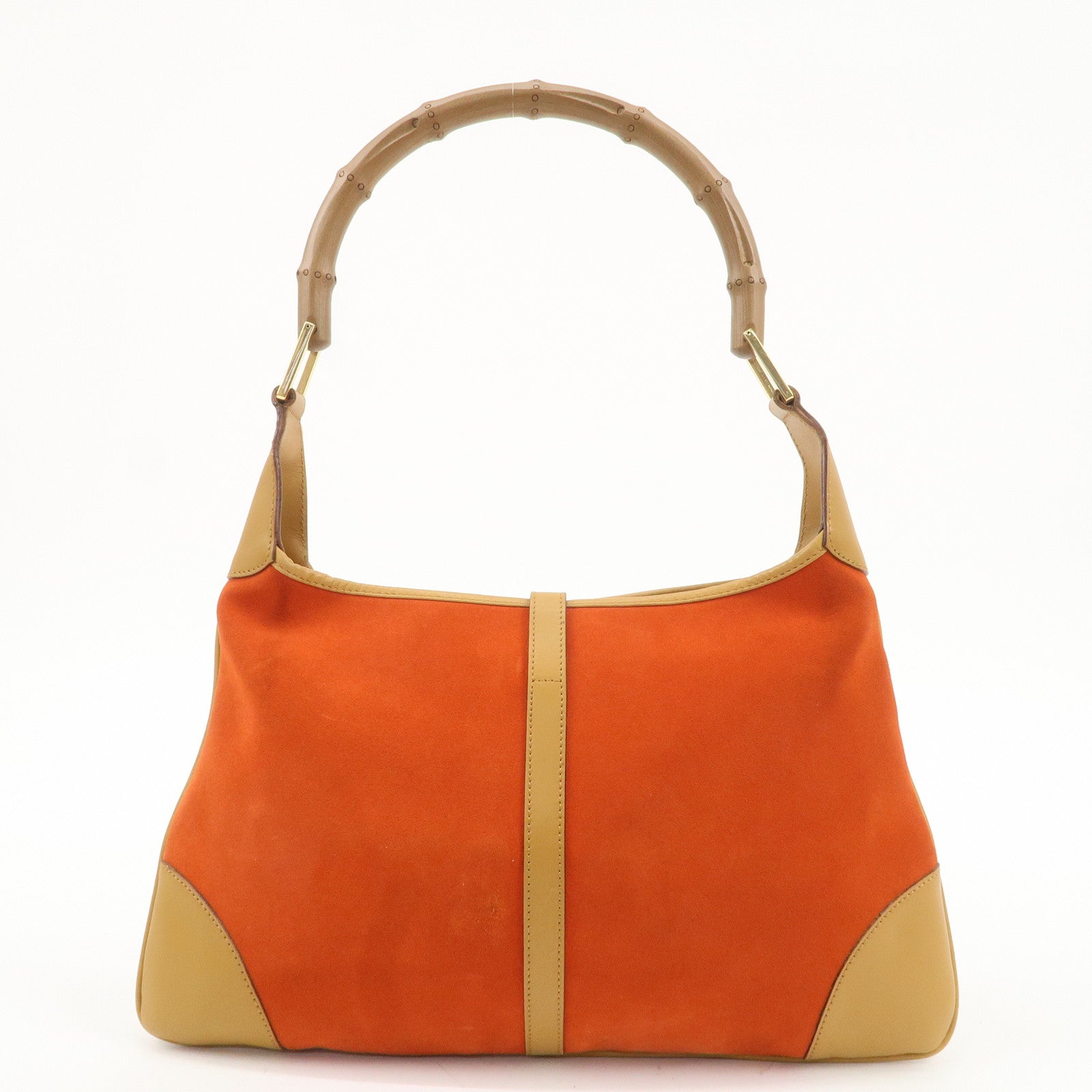 GUCCI Bamboo Suede Leather Shoulder Bag Orange 001.4060