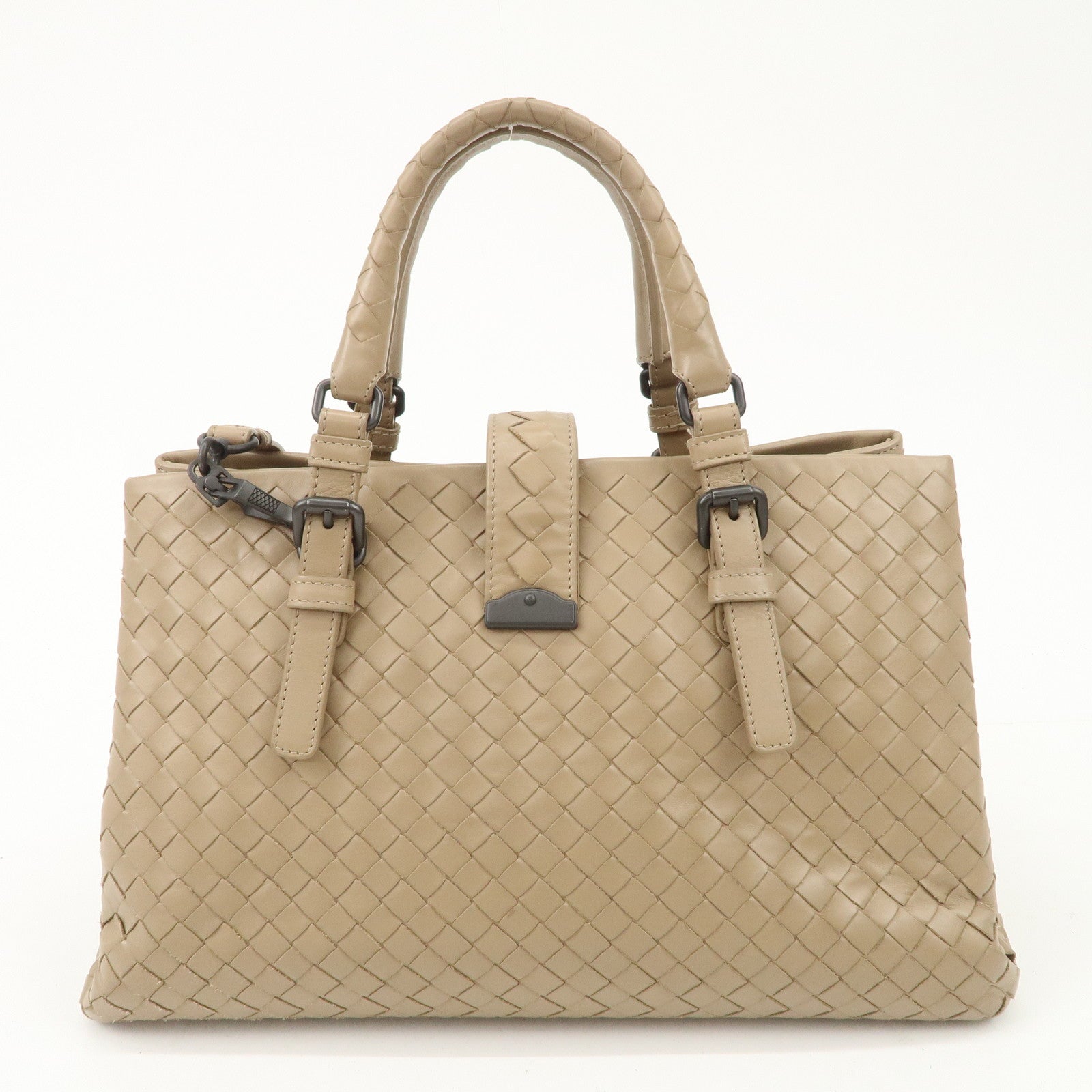 BOTTEGA VENETA Intrecciato Leather Roma Bag Hand Bag Beige Used