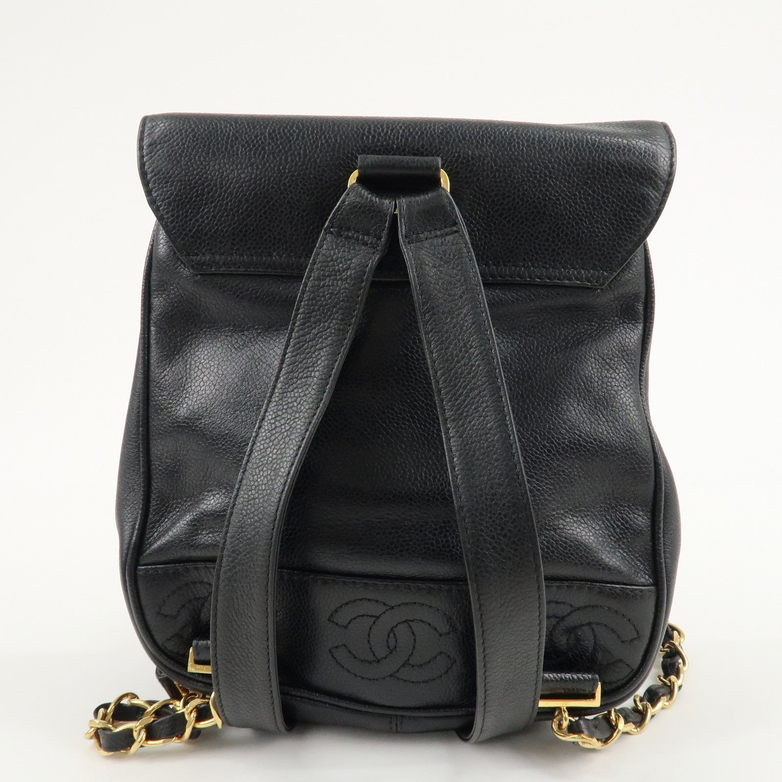 CHANEL Caviar Skin Triple Coco Ruck Sack Back Pack Black Gold HDW