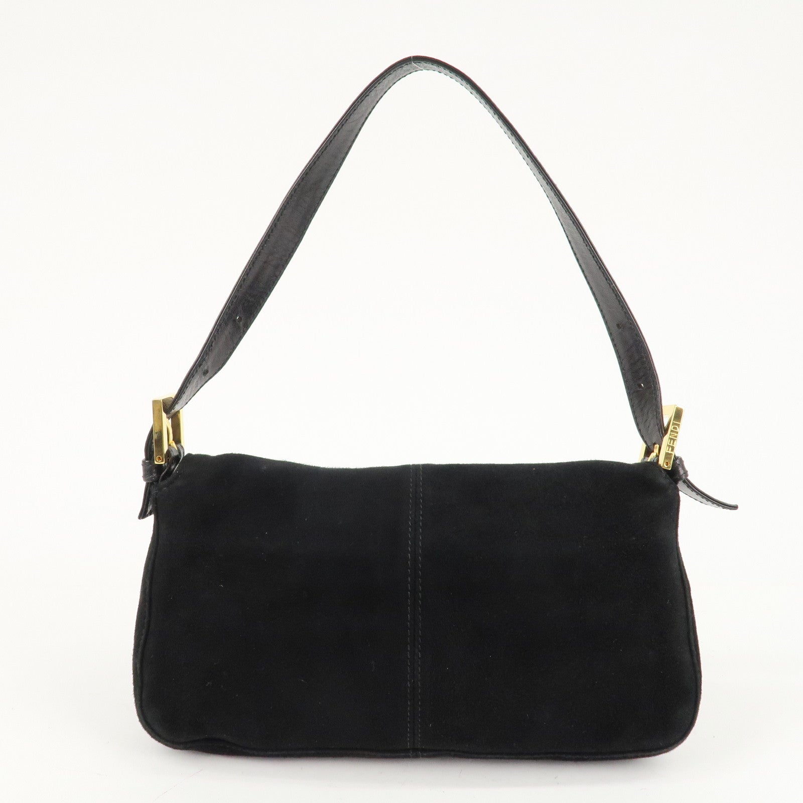 FENDI Mamma Bucket Suede Leather Shoulder Bag Black 26424