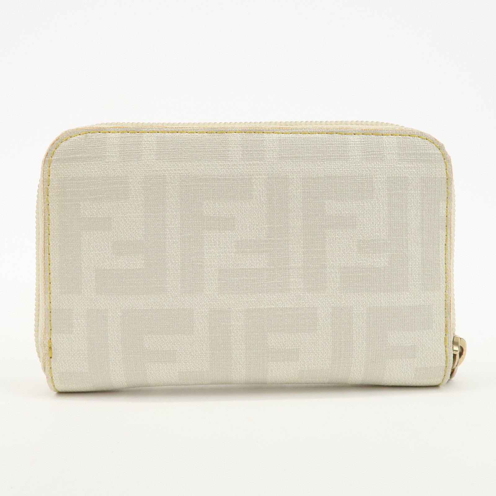 FENDI Zucca PVC Round Zipper Compact Wallet Ivory 8M0201