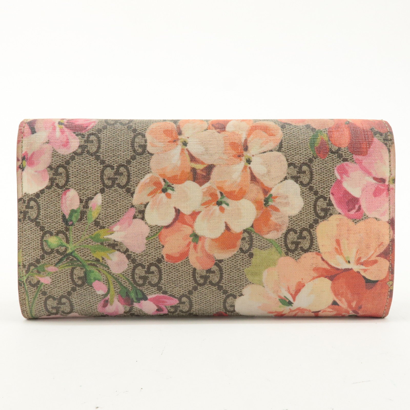 GUCCI GG Supreme Flower Bi Fold Long Wallet Beige Pink Red 404070