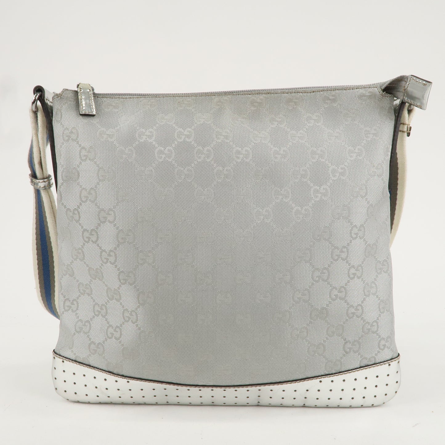 GUCCI Sherry GG Canvas Leather Shoulder Bag Silver 145857