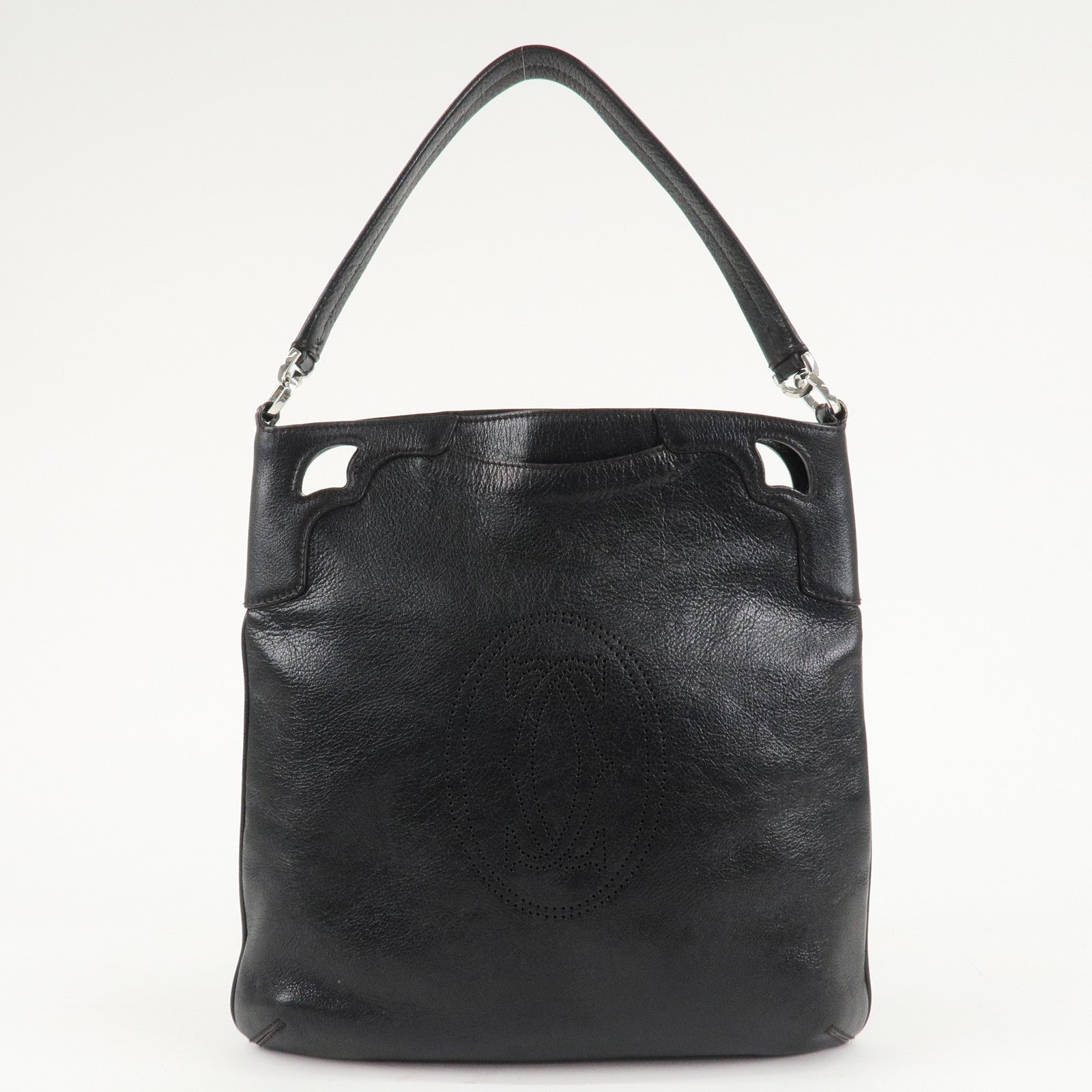 Cartier Leather Shoulder Bag Tote Bag Hand Bag Black Used