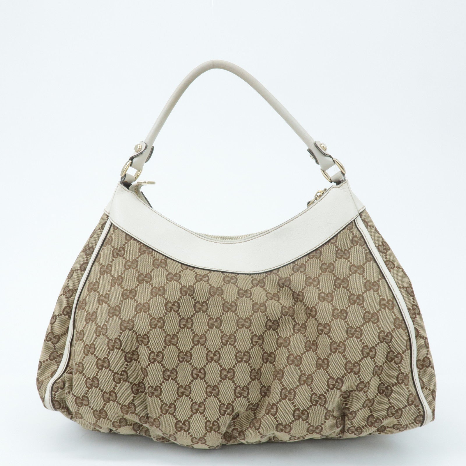 GUCCI Abbey GG Canvas Leather Shoulder Bag Beige White 189833