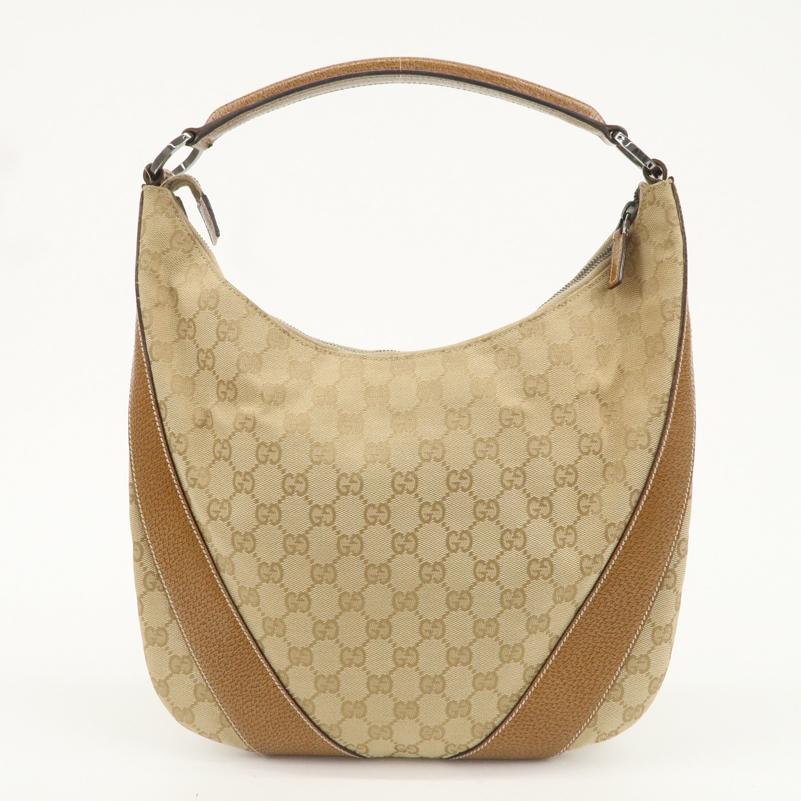 GUCCI GG Canvas Leather Shoulder Hand Bag Beige Brown 124357