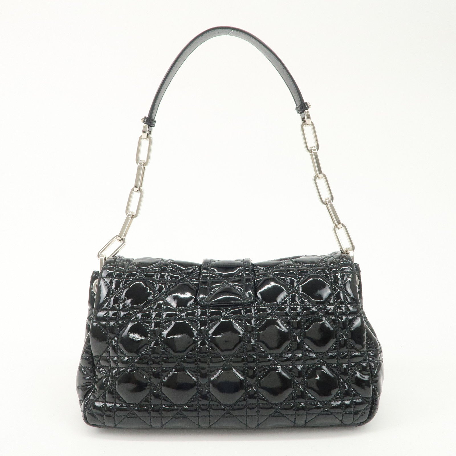 Christian Dior New Lock Cannage Patent Leather Chain Shoulder Bag Used