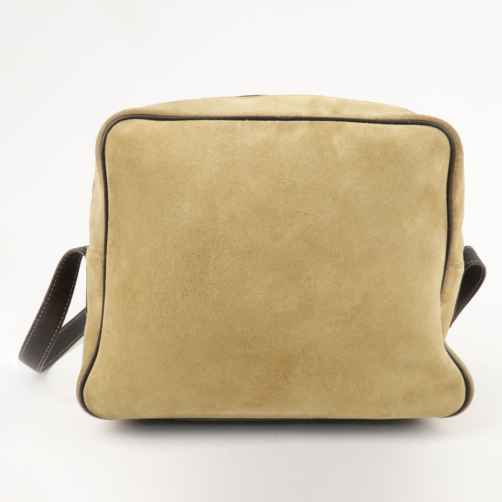 LOEWE Anagram Suede Leather Shoulder Bag Beige Dark Brown