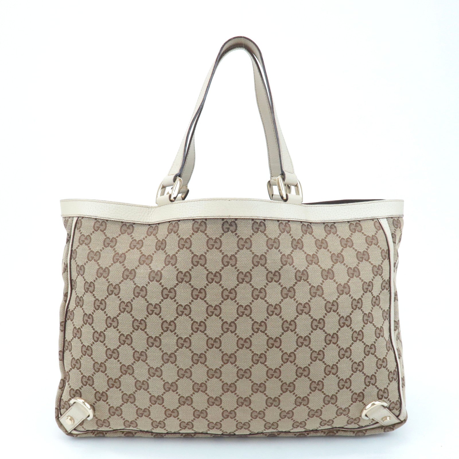 GUCCI Abbey Line GG Canvas Leather Tote Bag Beige 141472