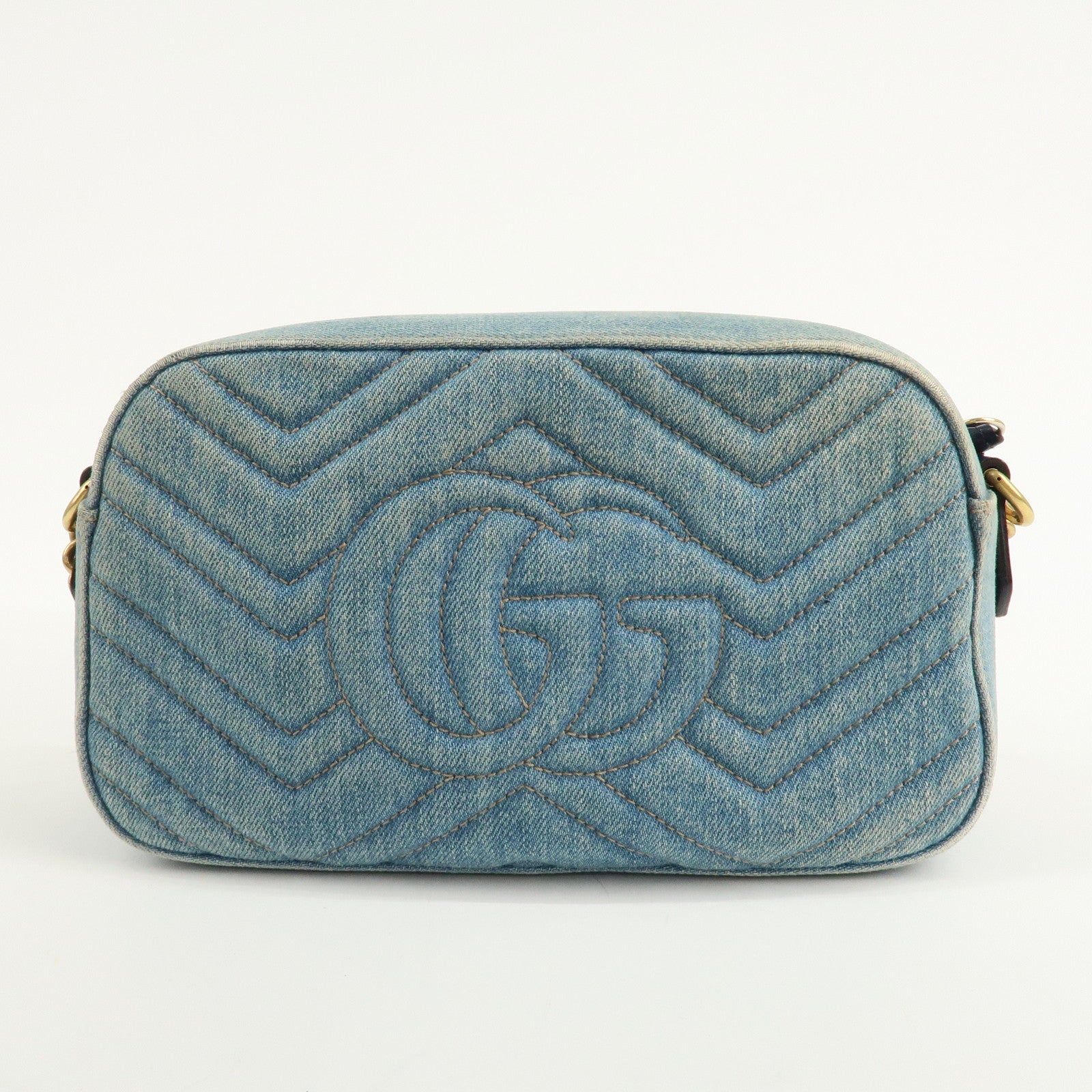 GUCCI GG Marmont Denim Leather Chain Shoulder Bag LIght Blue447632