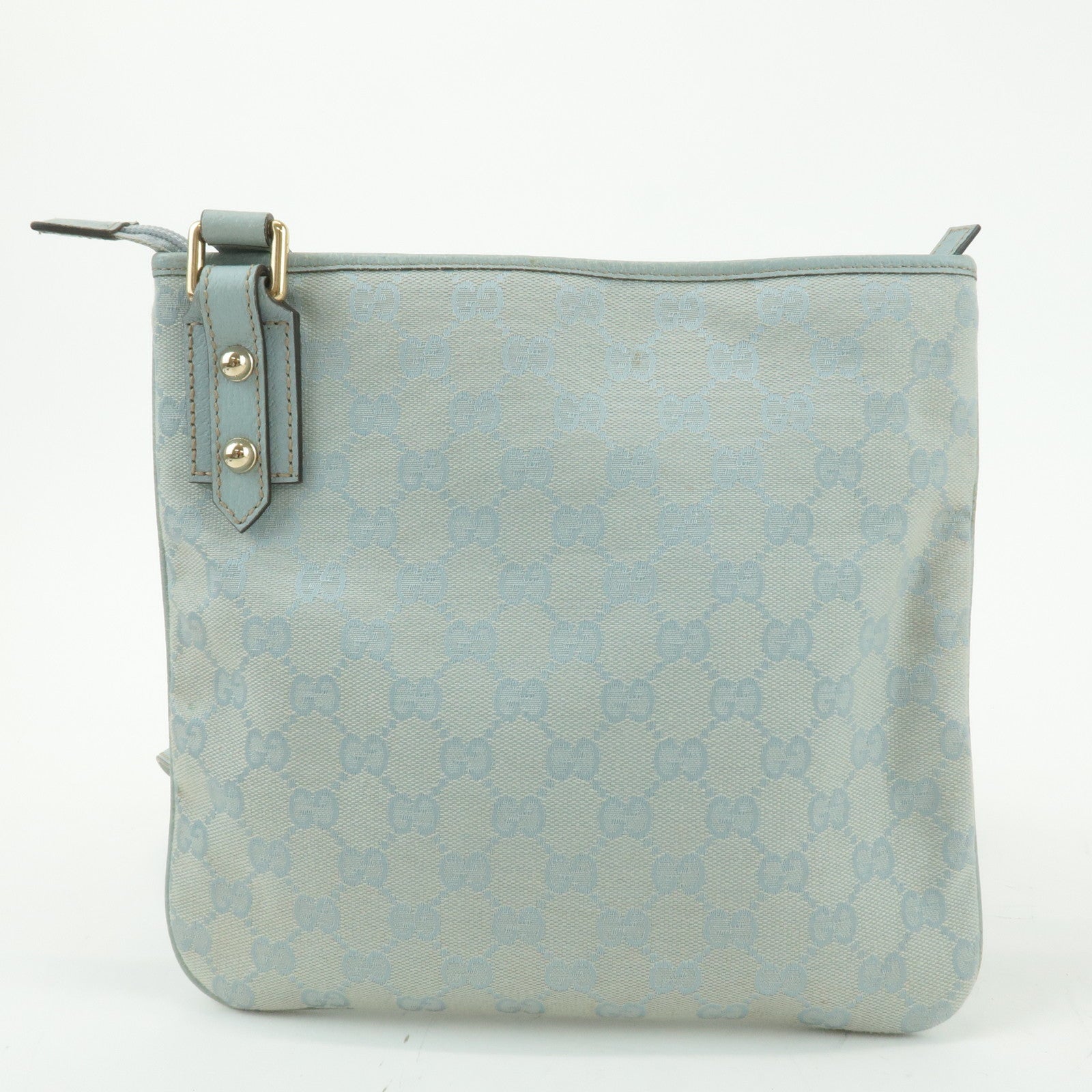 GUCCI GG Canvas Leather Shoulder Crossbody Bag Light Blue 257246