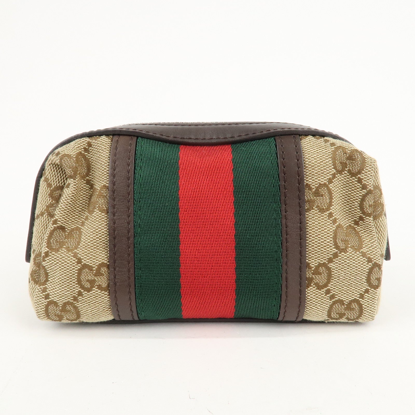 GUCCI Sherry GG Canvas Leather Pouch Beige Brown 256636