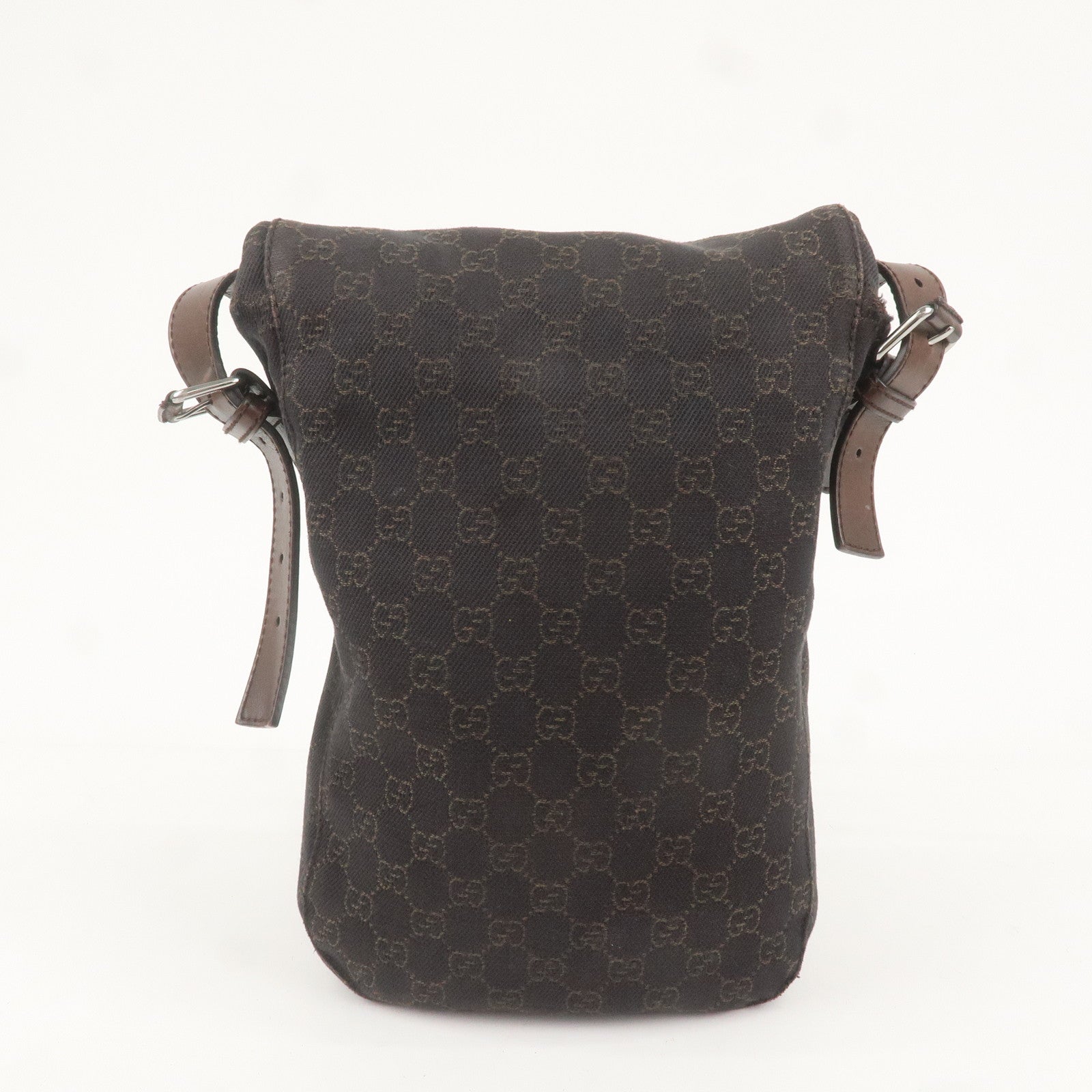 GUCCI GG Canvas Leather Shoulder Bag Dark Brown 101654