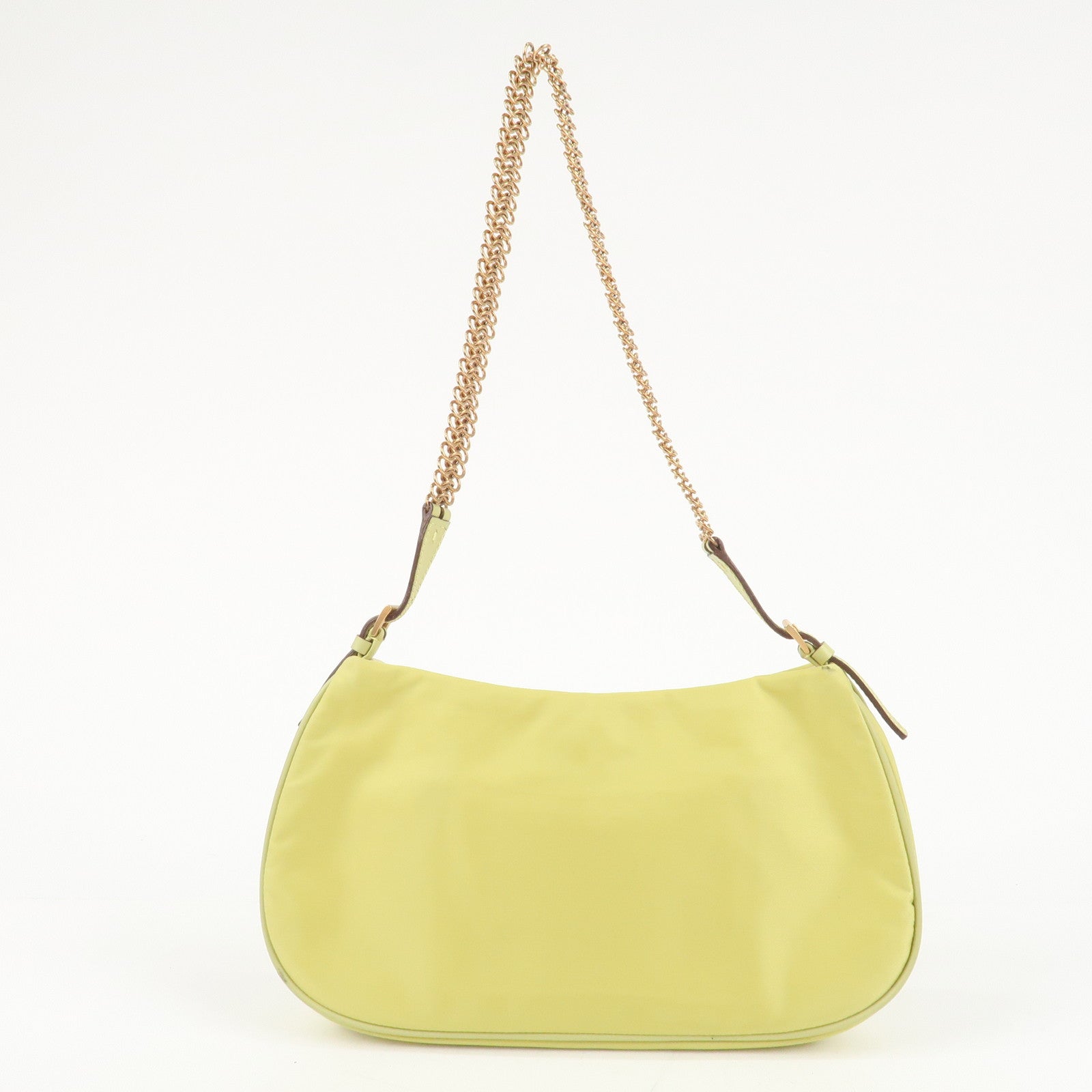 PRADA Nylon Leather Chain Shoulder Bag Yellow BR0105