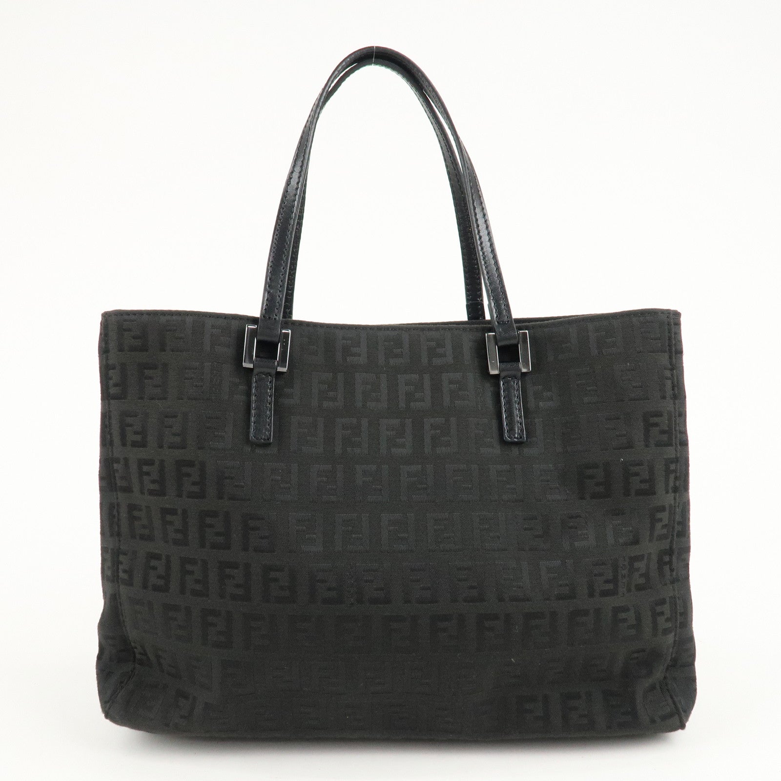 FENDI Zucchino Canvas Leather Tote Bag Hand Bag Black 8BH132