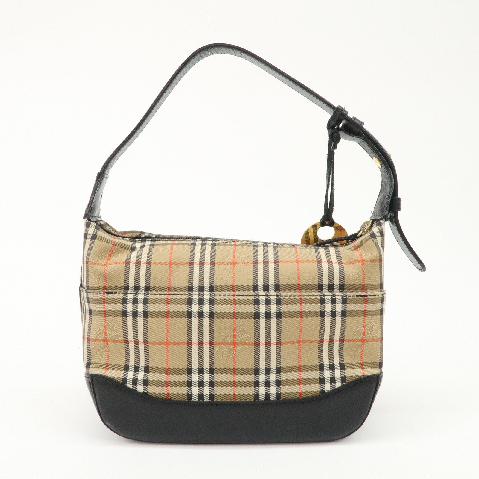 BURBERRY Nova Plaid Canvas Leather Shoulder Bag Hand Bag Black