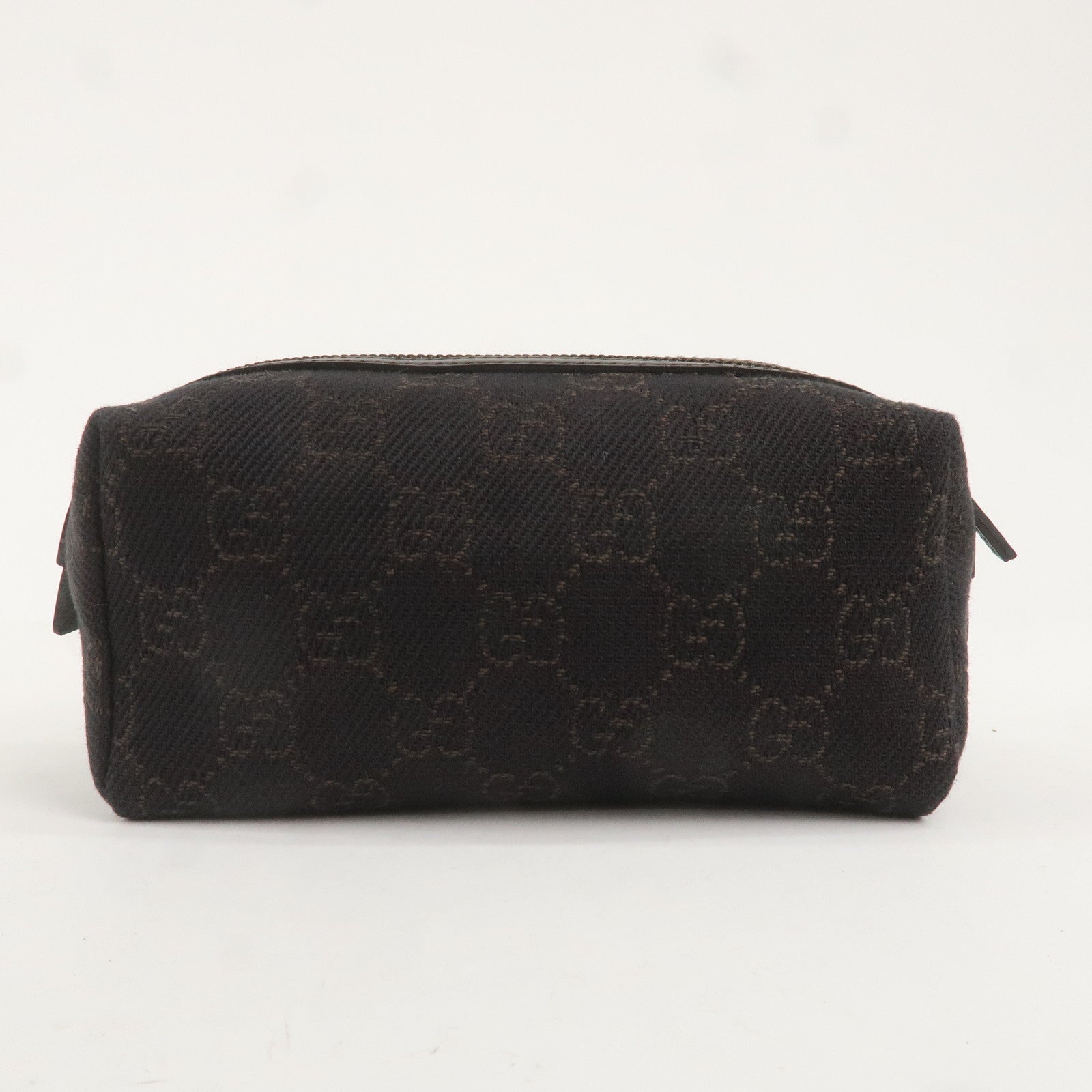 GUCCI GG Denim Leather Pouch Cosmetic Pouch Dark Brown 29596