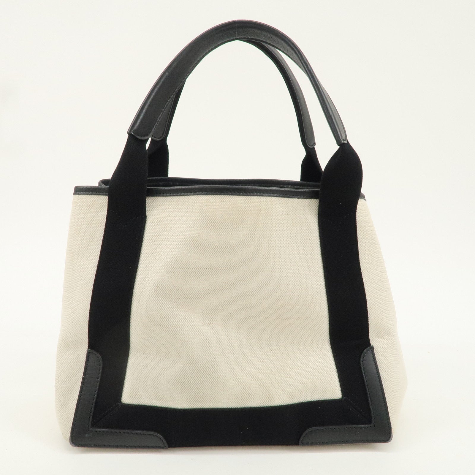 BALENCIAGA Navy Cabas S Canvas Leather Tote Bag Ivory Black 339933