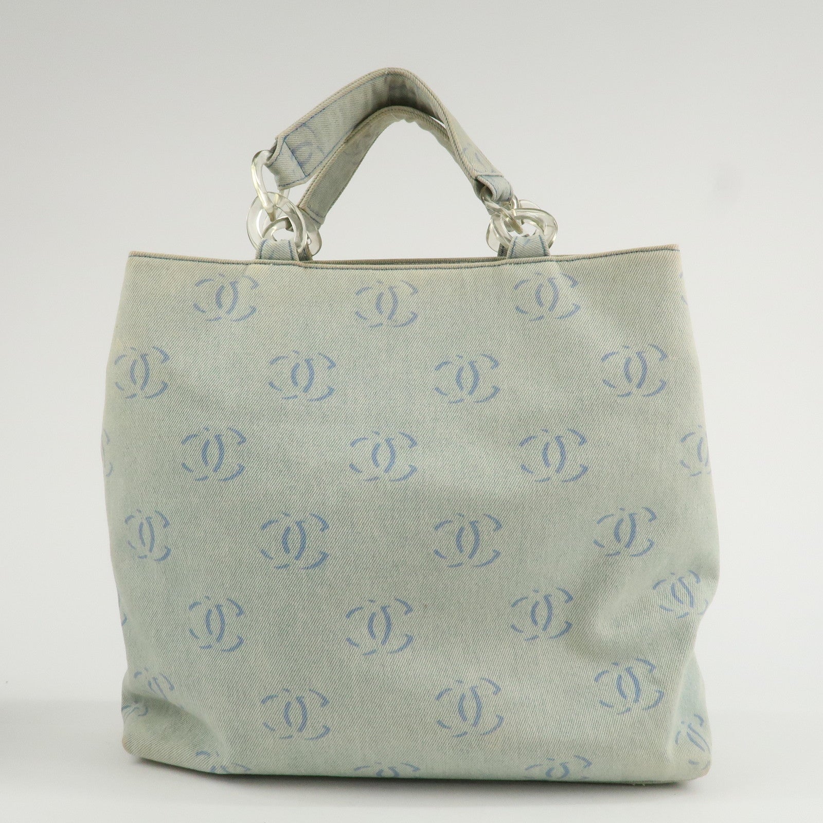 CHANEL COCO Mark Denim Plastic Chain Tote Bag Blue A18091 Used