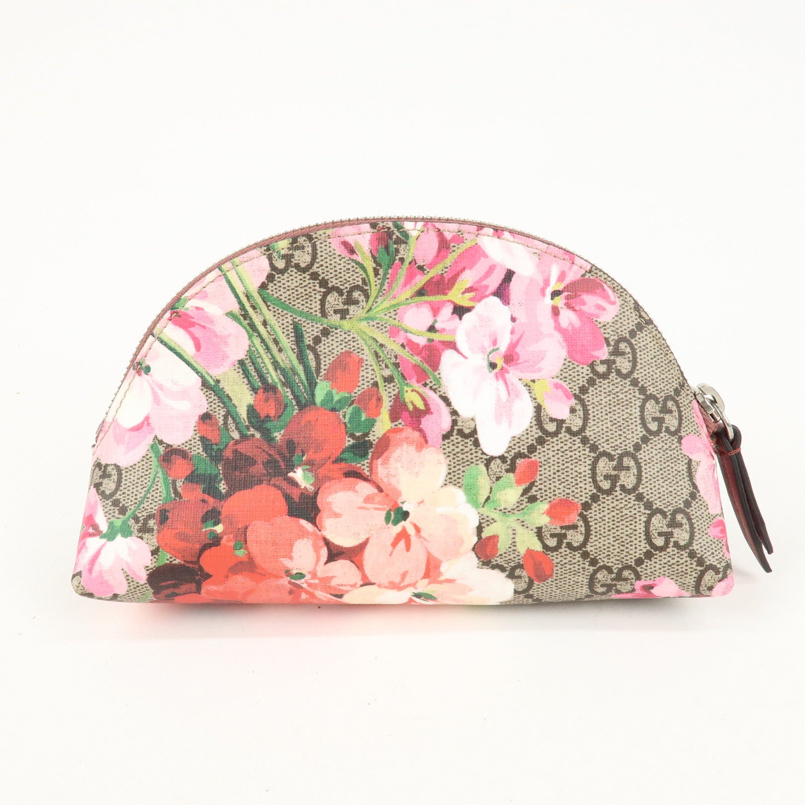 GUCCI GG Blooms GG Supreme Leather Pouch Beige Pink 431380