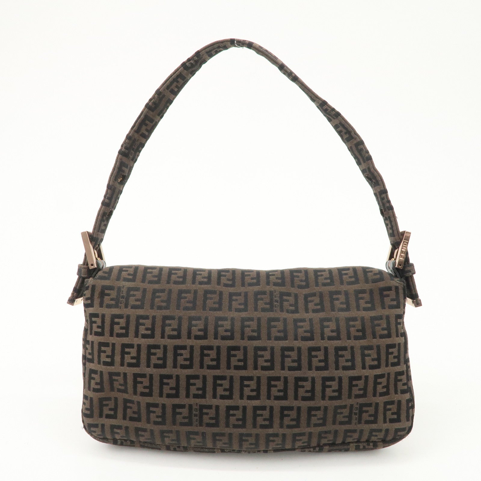 FENDI Mamma Baguette Canvas Shoulder Bag Brown Black 26424 Used