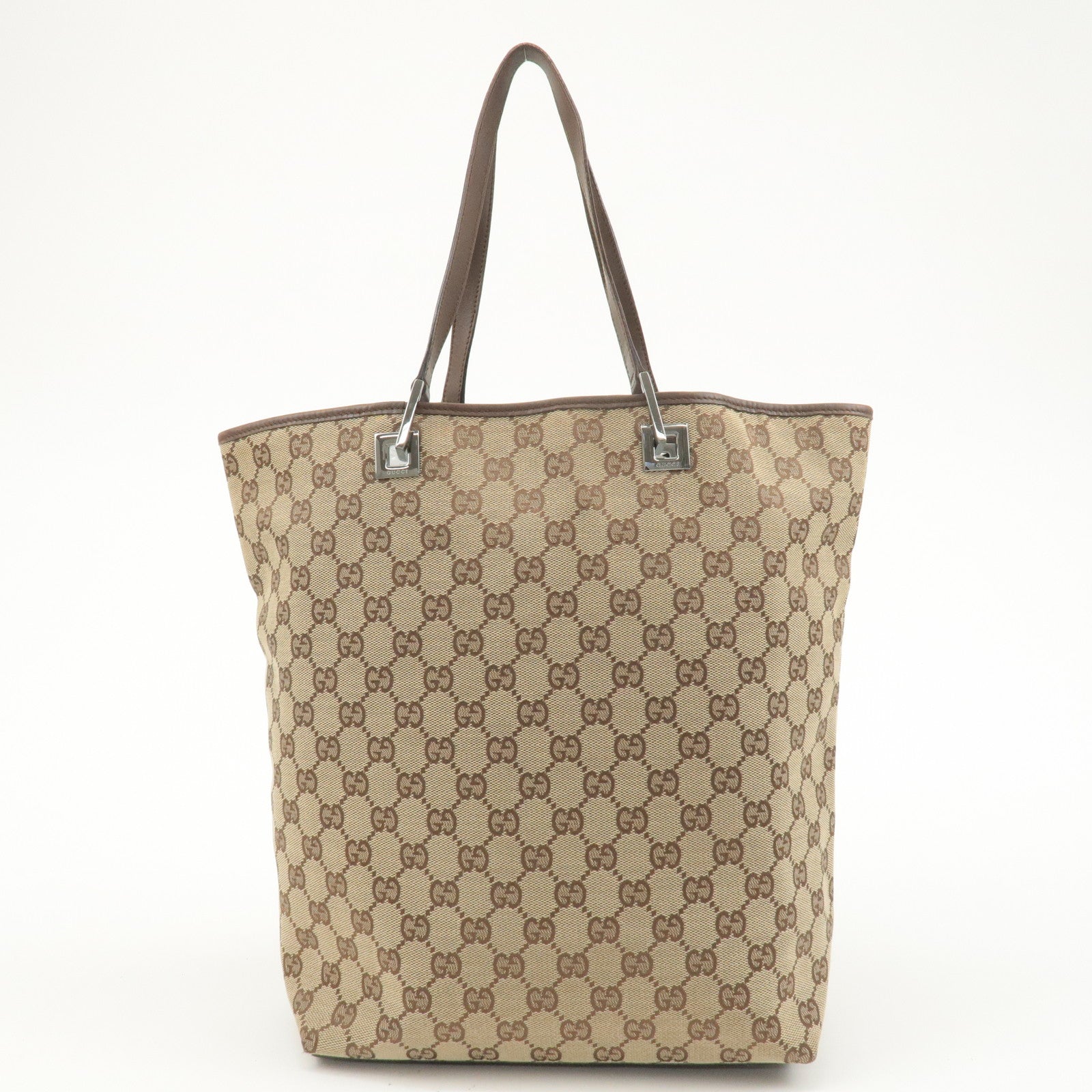 GUCCI GG Canvas Leather Tote Bag Beige Brown 31243