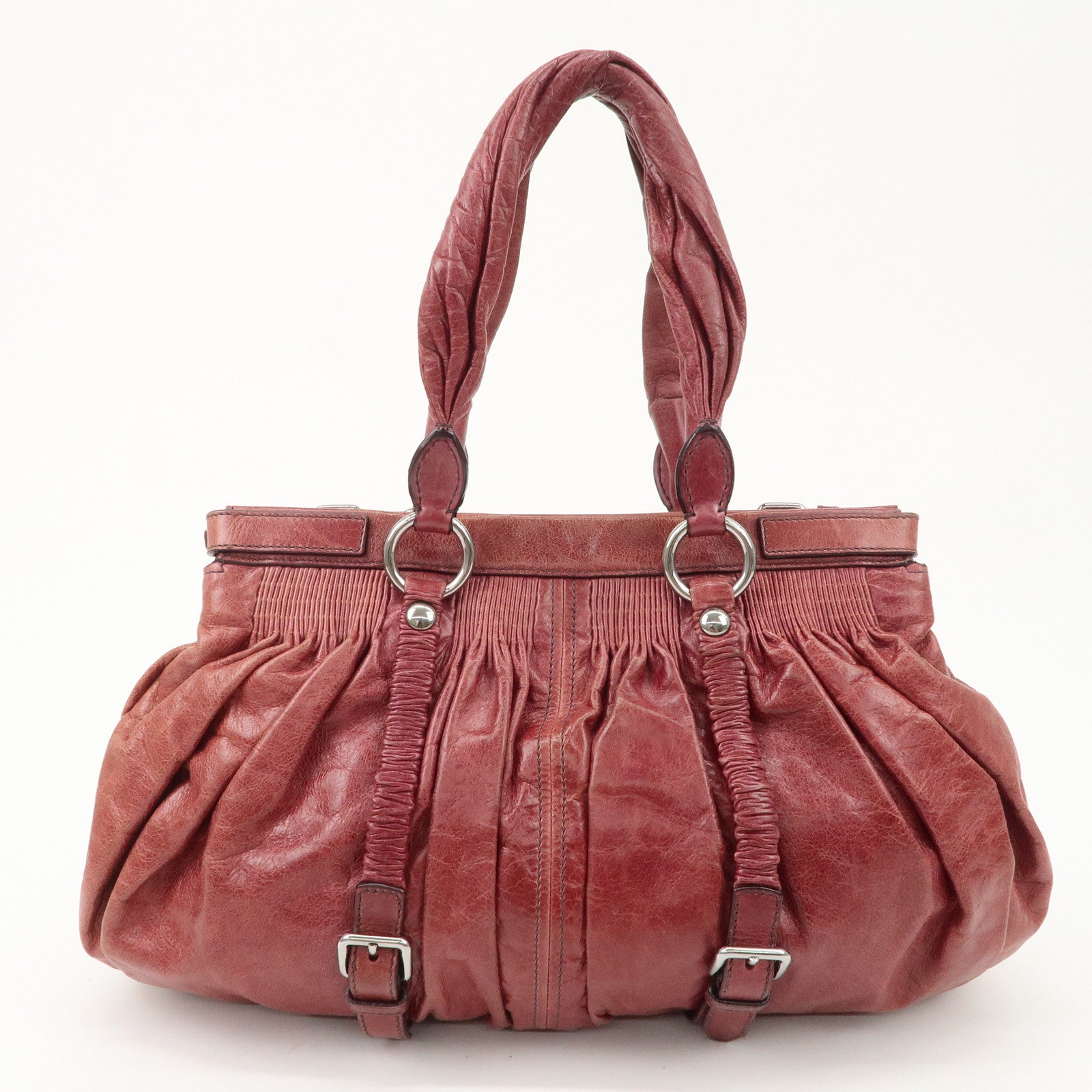 MIU MIU Leather Shoulder Bag Tote Bag Bordeaux