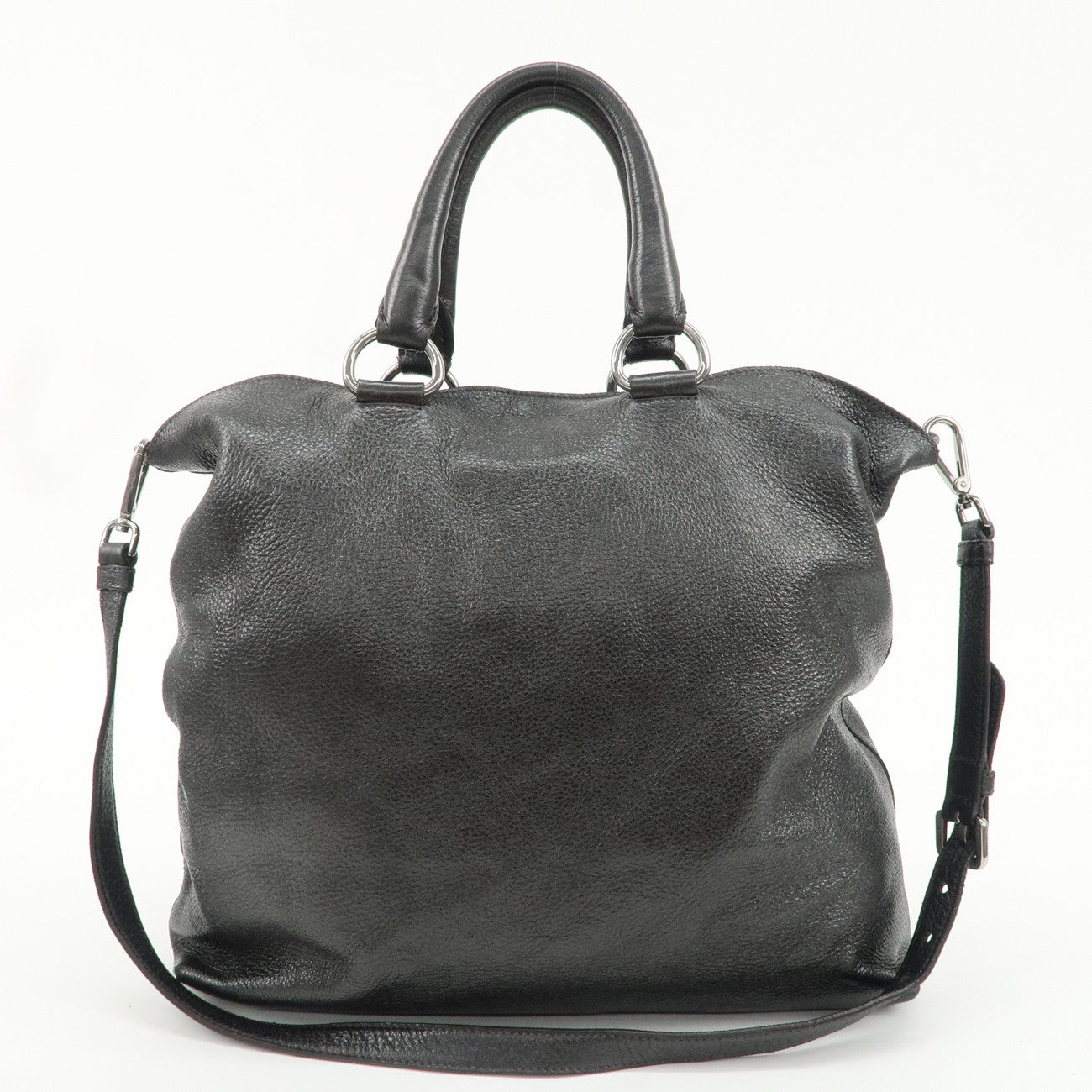 PRADA Leather 2 Way Bag Tote Bag Metallic Gray  Hardware