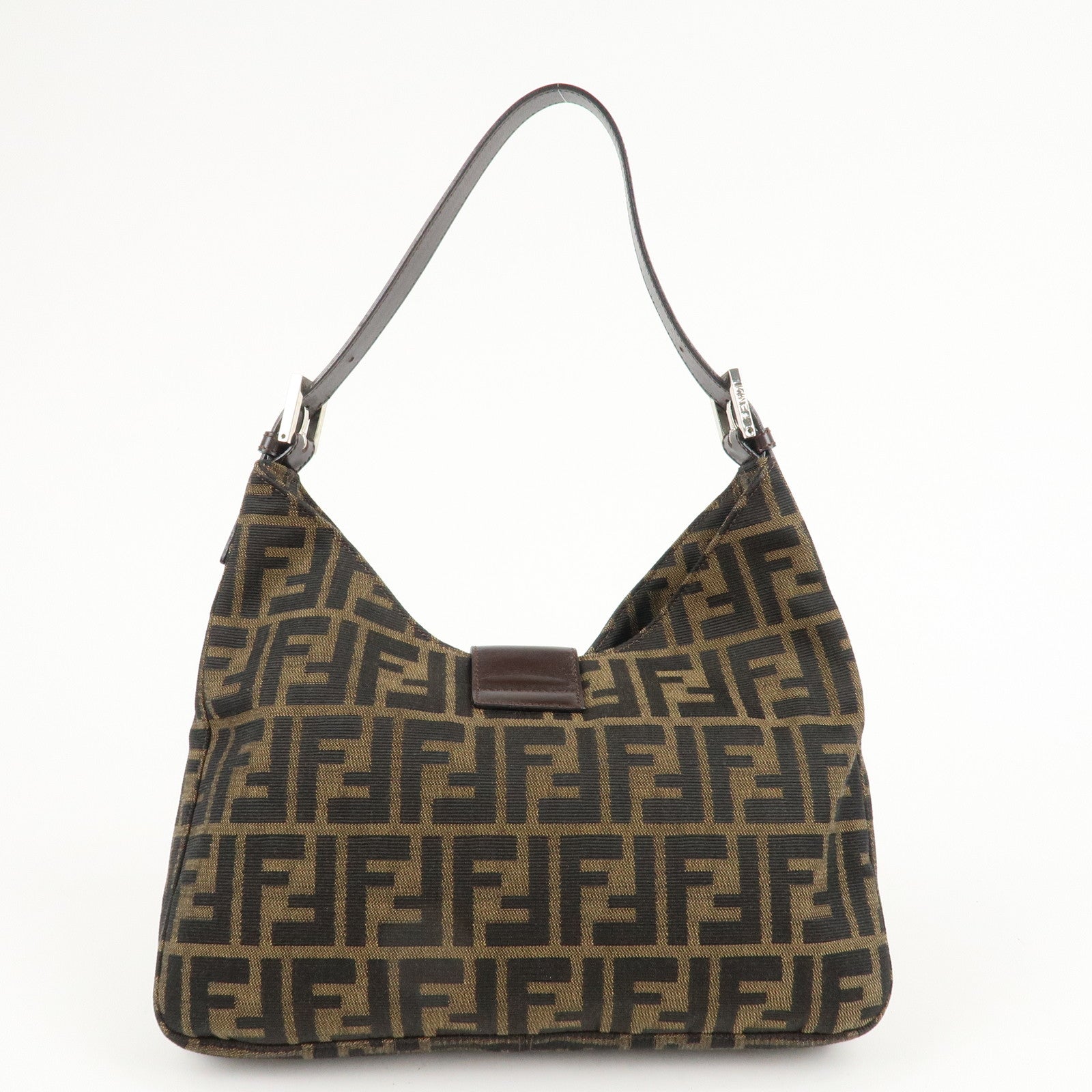 FENDI Zucca Canvas Leather Shoulder Bag Brown Black 26569