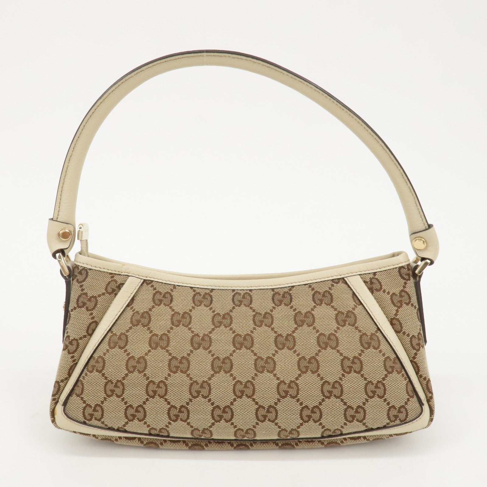 GUCCI Abbey GG Canvas Leather Shoulder Bag Beige Ivory 130939