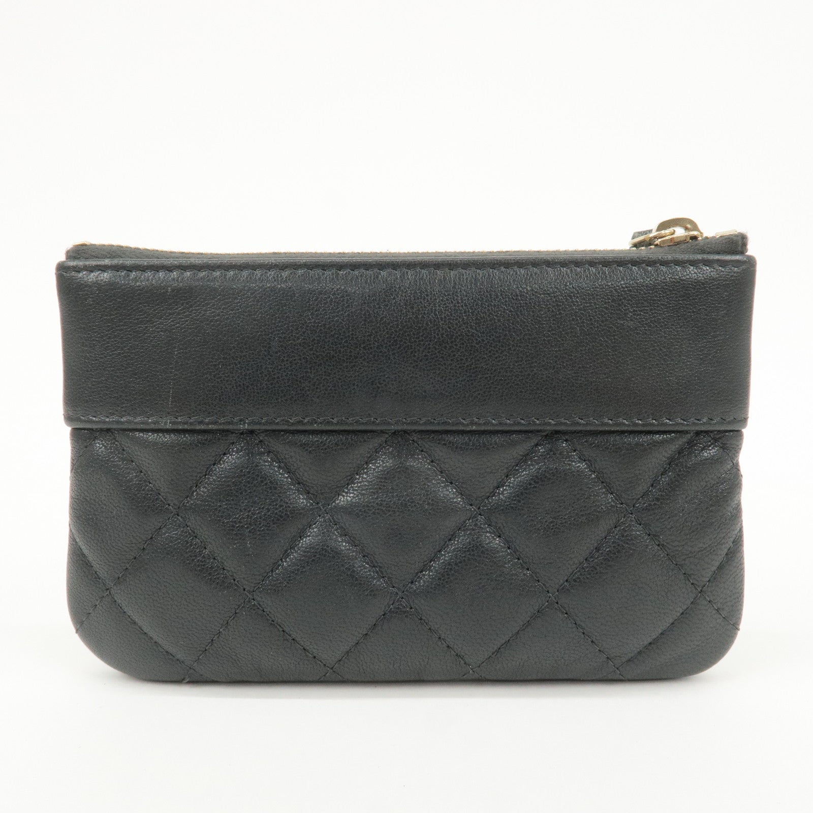 CHANEL Matelasse Lamb Skin Coco Mark Pouch Black Gold