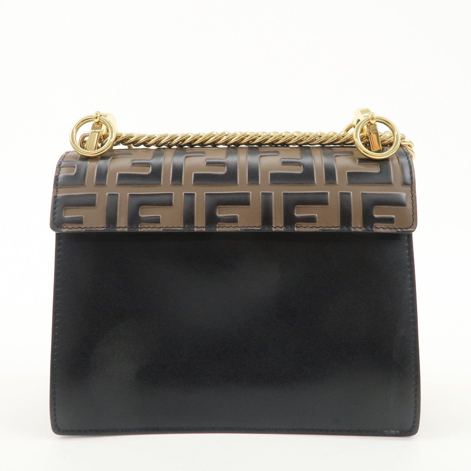 FENDI Zucca Mini Canai Leather Chain Shoulder Bag Black 8M0381