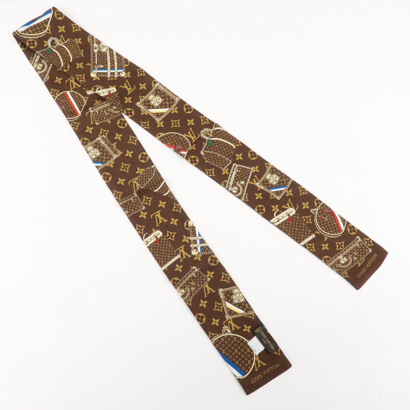Louis Vuitton 100% Silk Bandeau Monogram Trunks Scarf Brown M72395 Used