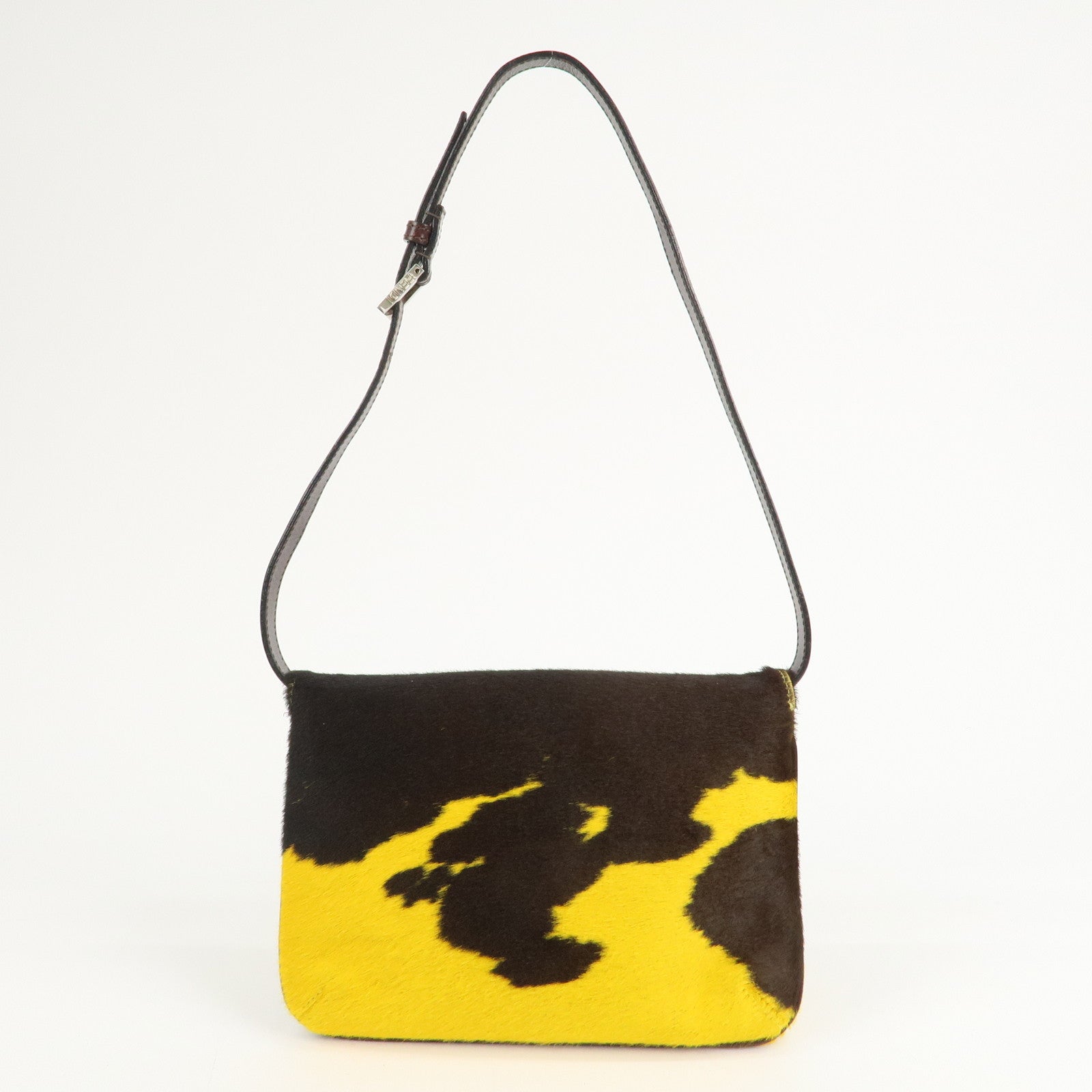 FENDI COW Unborn Calf Leather Shoulder Bag Yellow Brown