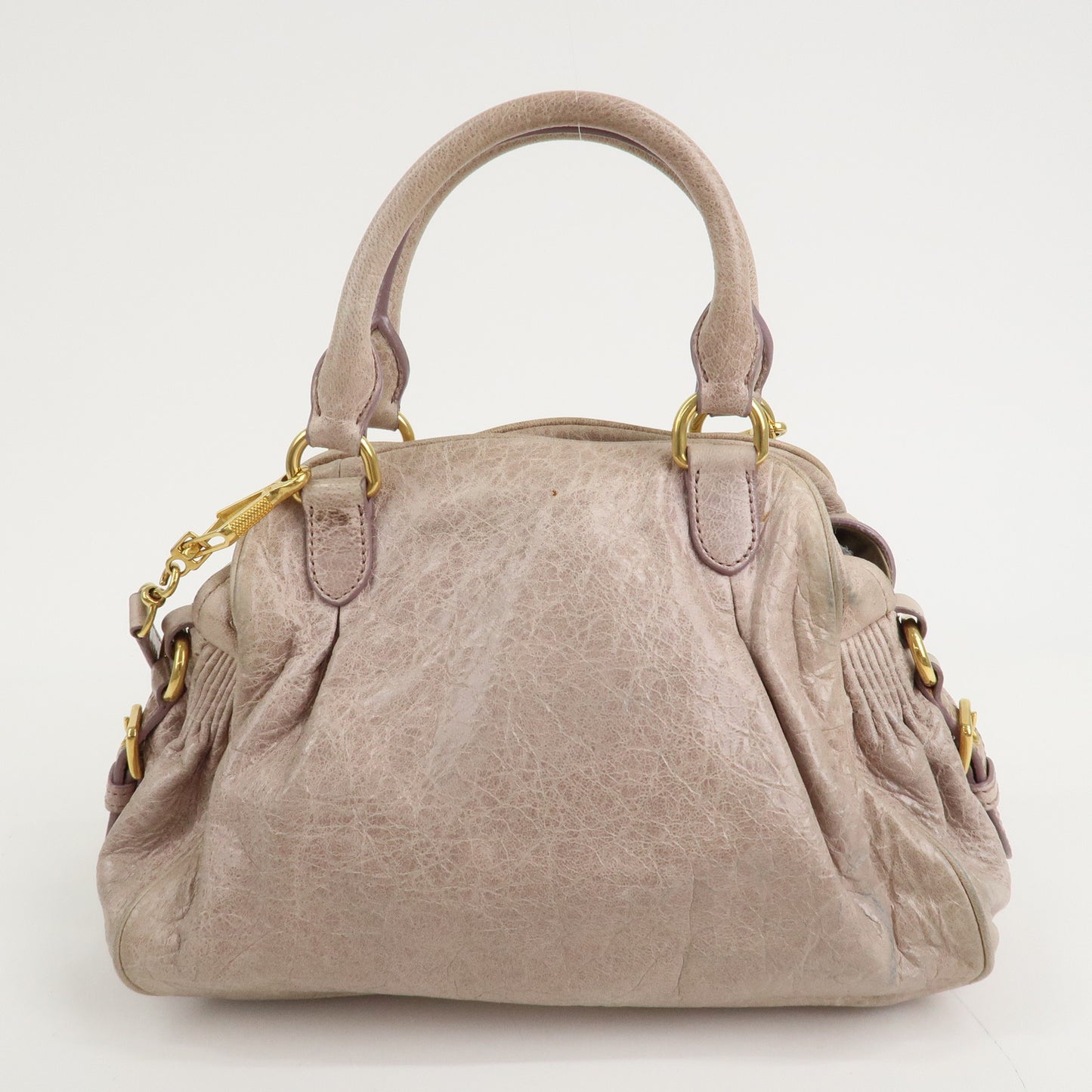 MIU MIU Logo Leather 2 Way Hand Bag Shoulder Bag  Beige