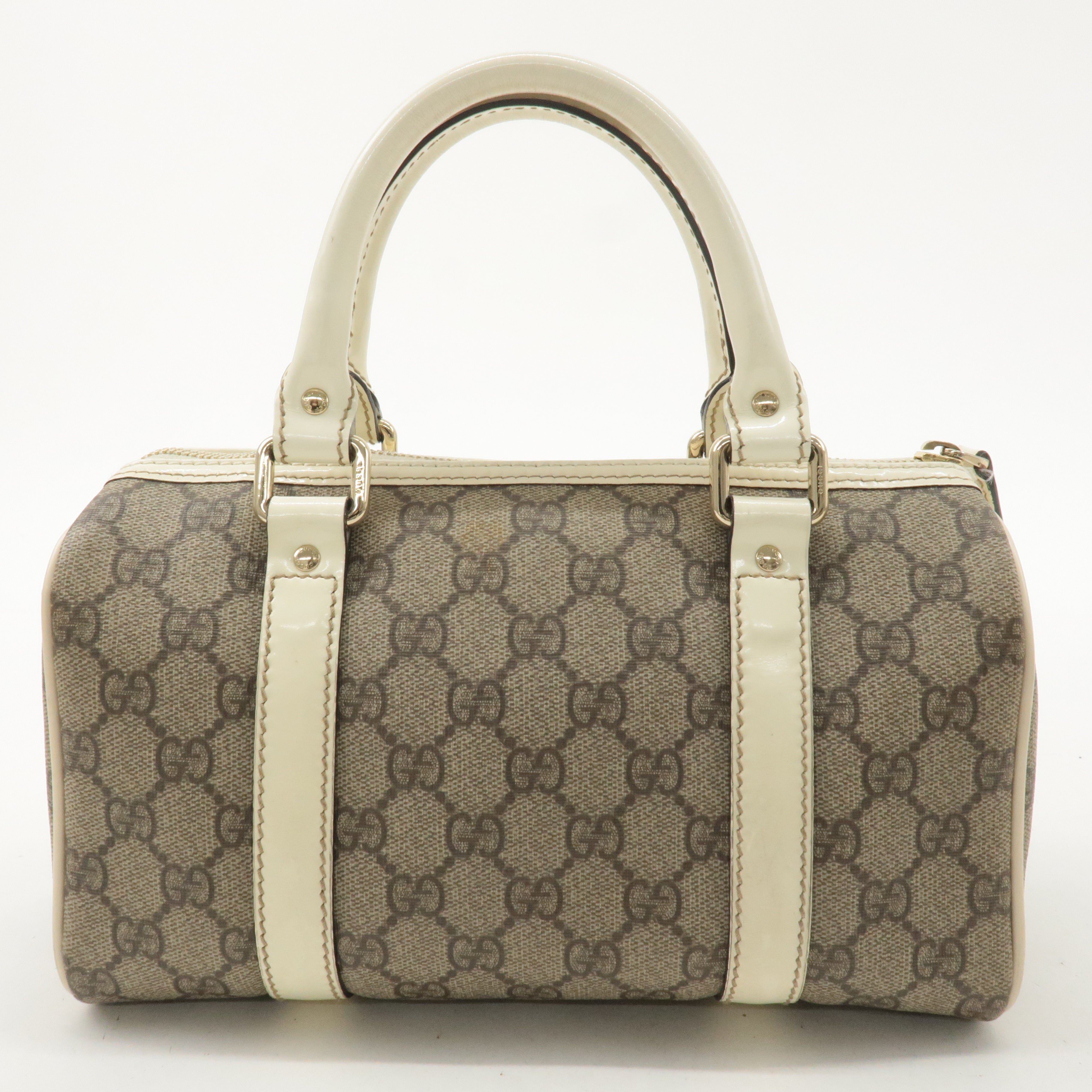 GUCCI GG Supreme Patent Leather Boston Hand Bag Beige Ivory 193604