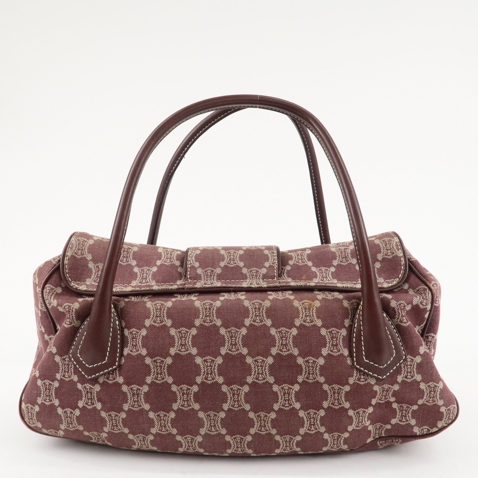 CELINE Macadam Denim Leather Tote Shoulder Bag Bordeaux White Used