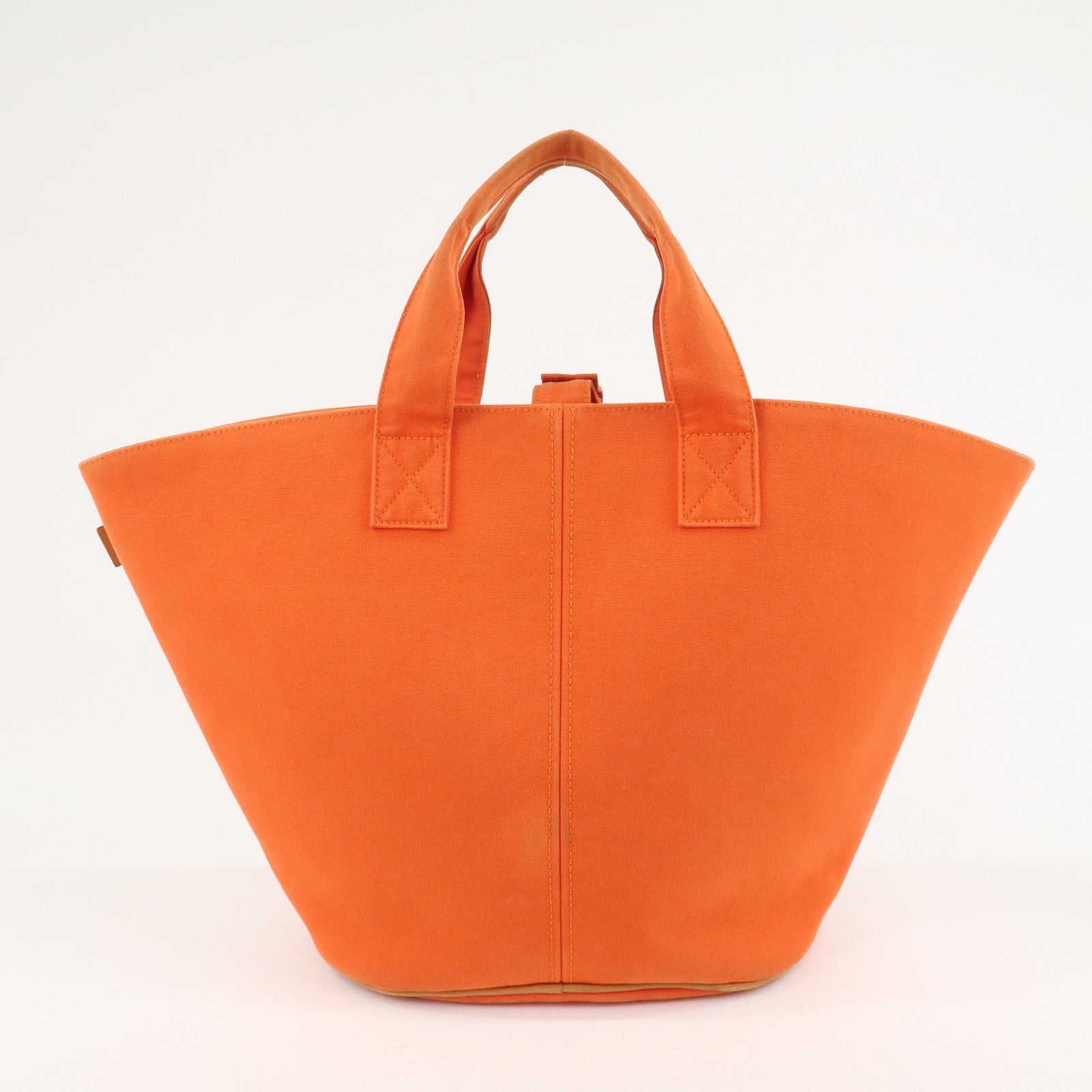 HERMES Canvas Leather Panied Plage PM Tote Bag Orange Used