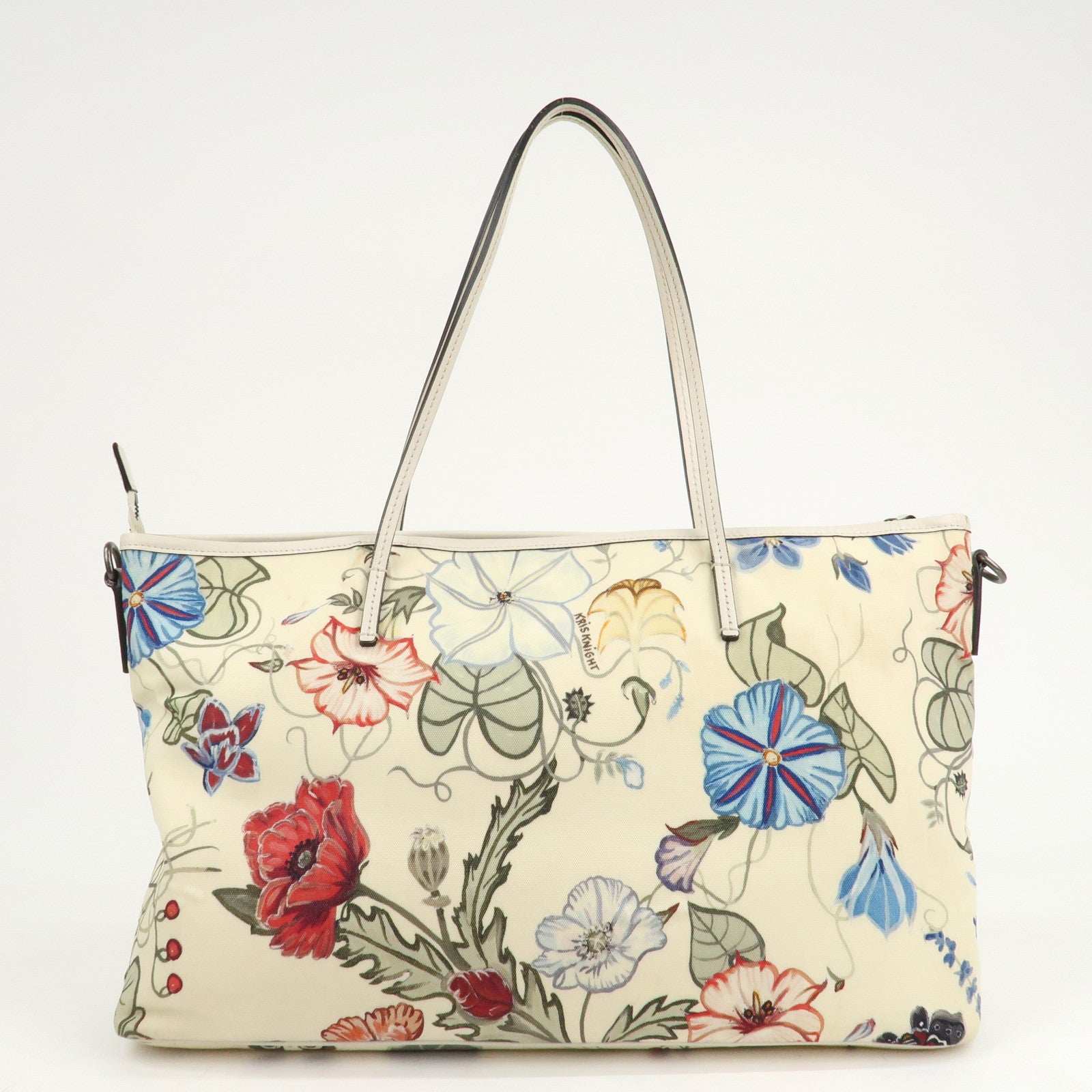 GUCCI Flora Canvas Leather Tote Bag Hand Bag Ivory 353437