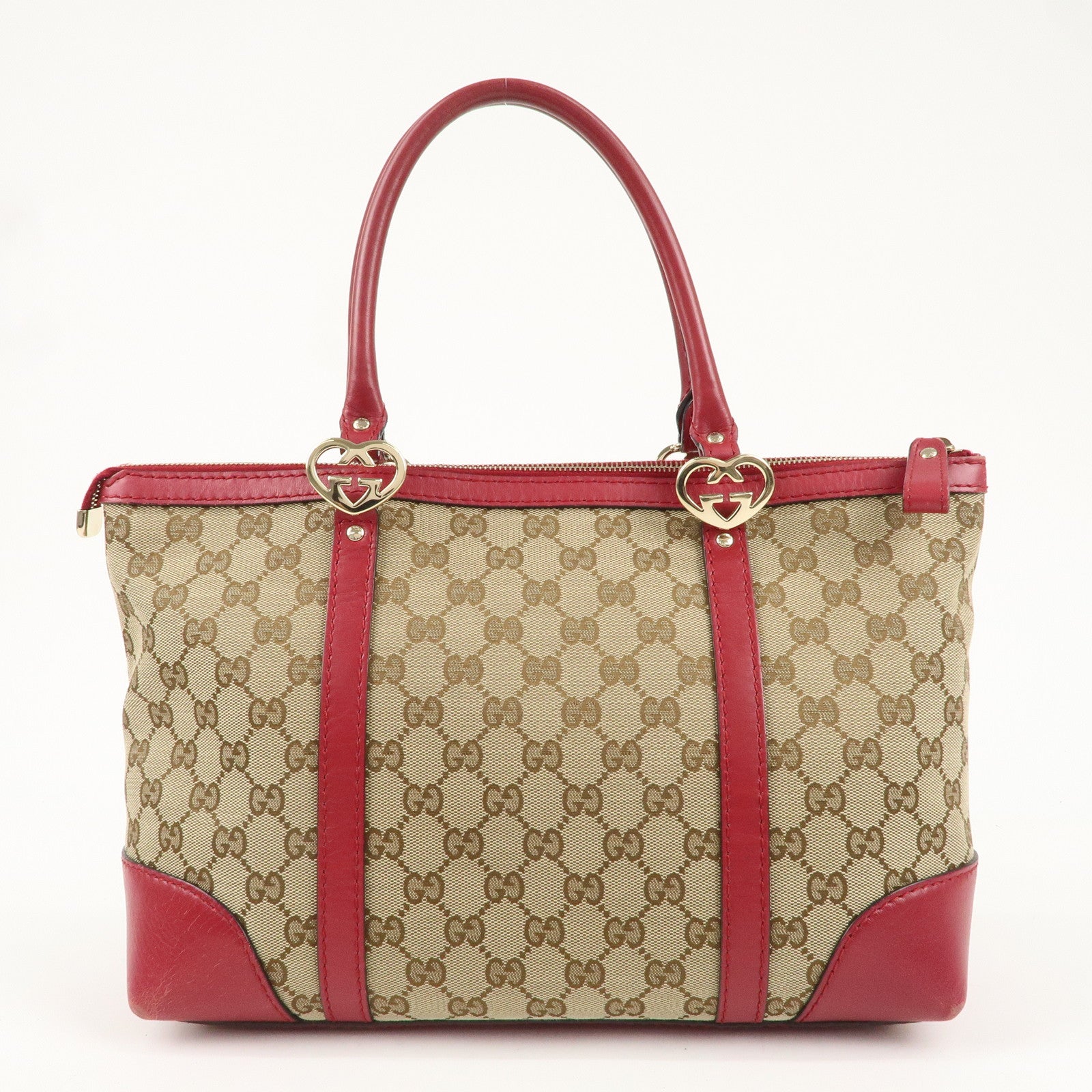 GUCCI Lovely GG Canvas Leather Tote Bag Hand Bag Red 257069