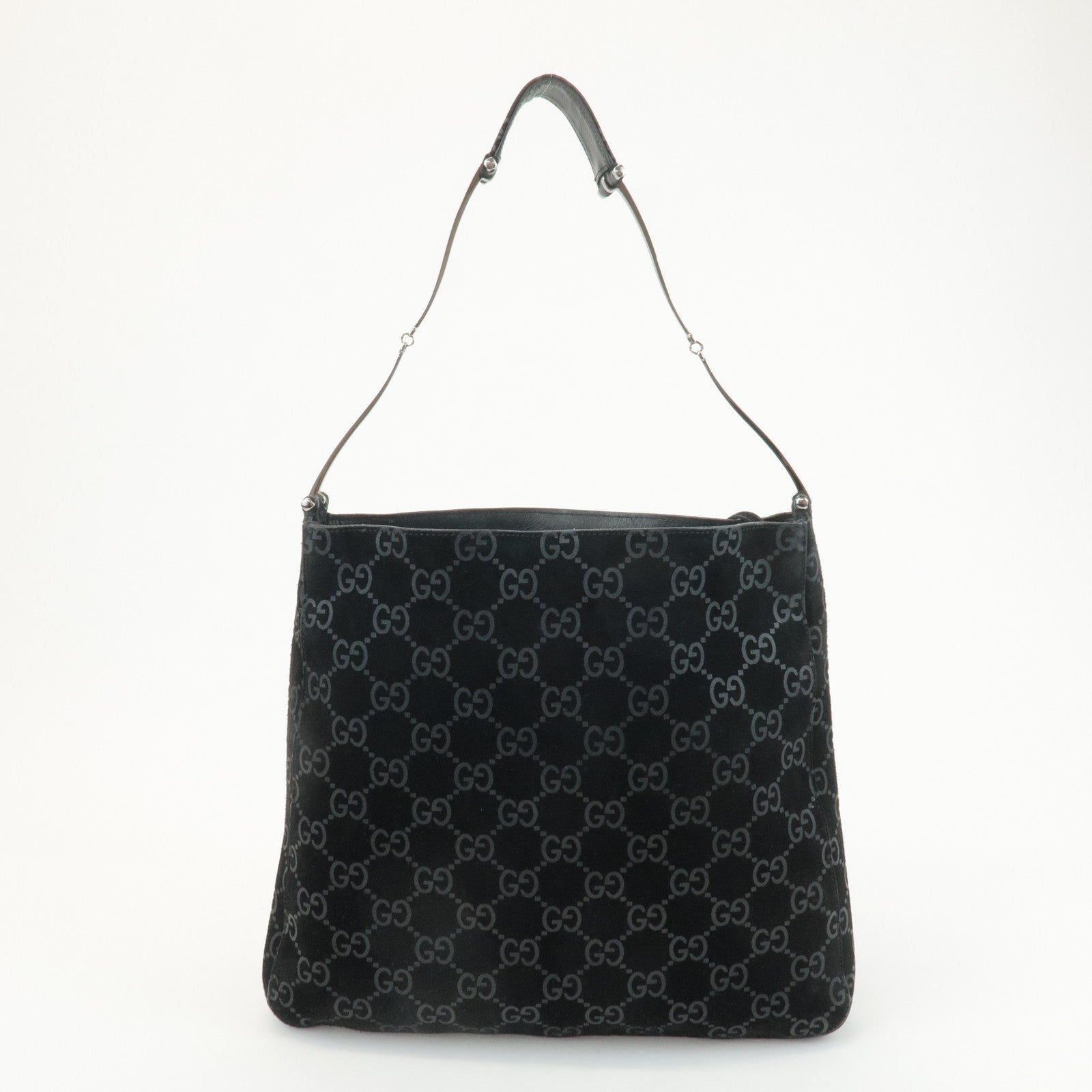 GUCCI GG Monogram Suede Shoulder Bag Black 001.3181