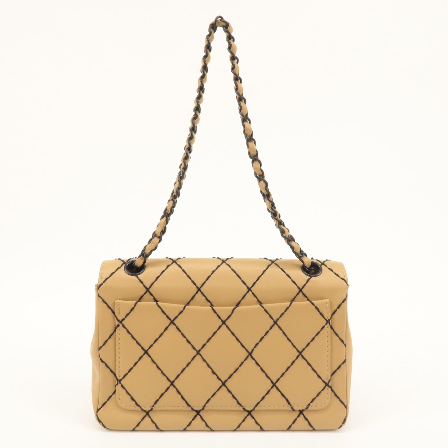 CHANEL Wild Stitch Matelasse Lambskin Chain Shoulder Bag Beige