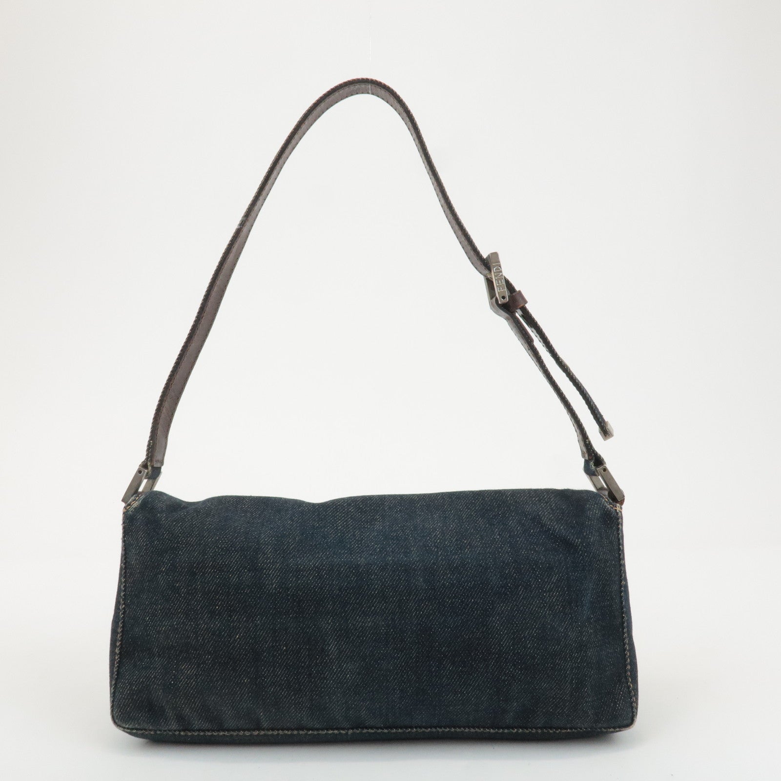 FENDI Denim Leather Shoulder Bag Indigo Brown 26640