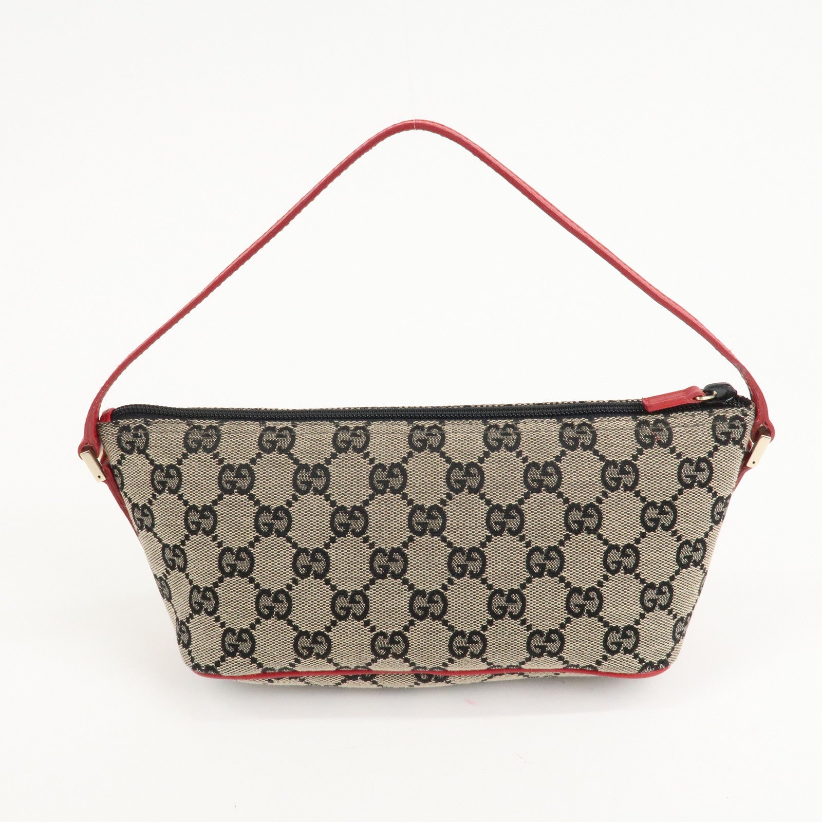 GUCCI GG Canvas Leather Accessory Pouch Mini Bag Beige Red 391103