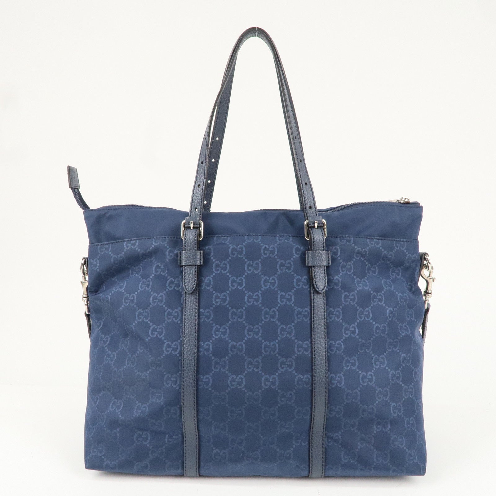 GUCCI GG Nylon Leather 2Way Bag Tote Bag 387067 Navy