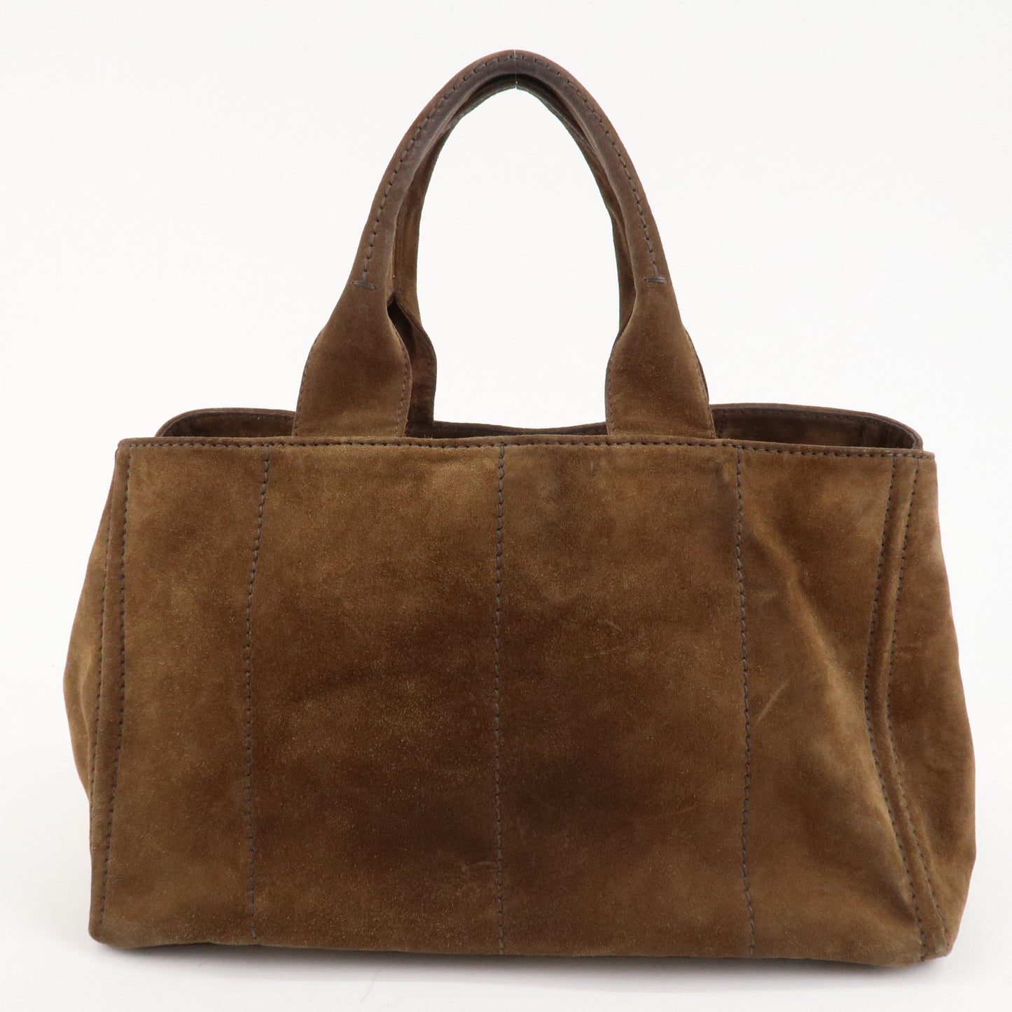 PRADA Suede Canapa Large Canvas Tote Hand Bag Brown BN1872