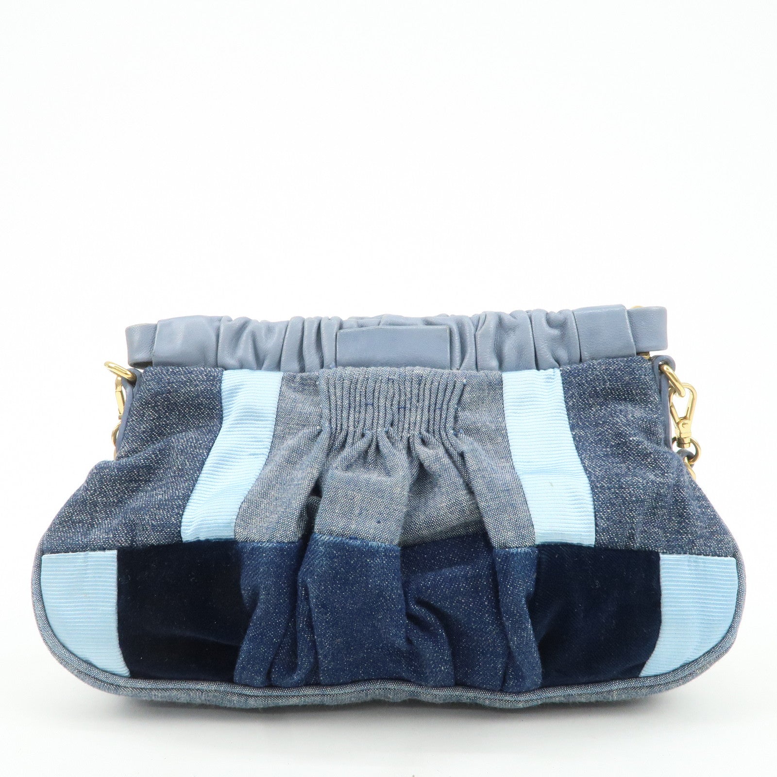 MIU MIU Denim Velour Leather Patches Shoulder Bag Blue Navy